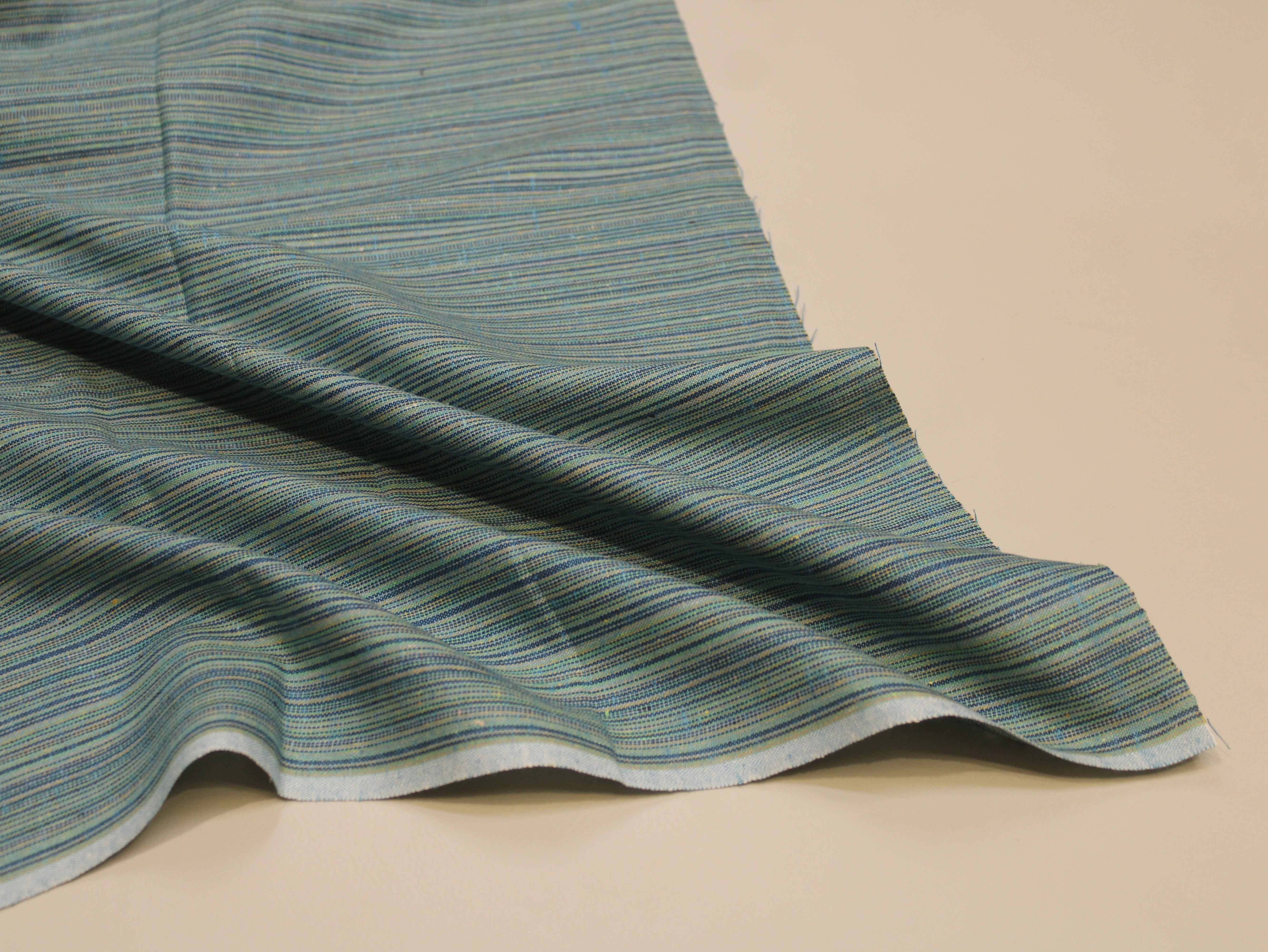 Pure Cotton Handloom Woven Fabric — Petroleum Blue | Stripe | 58 Inch