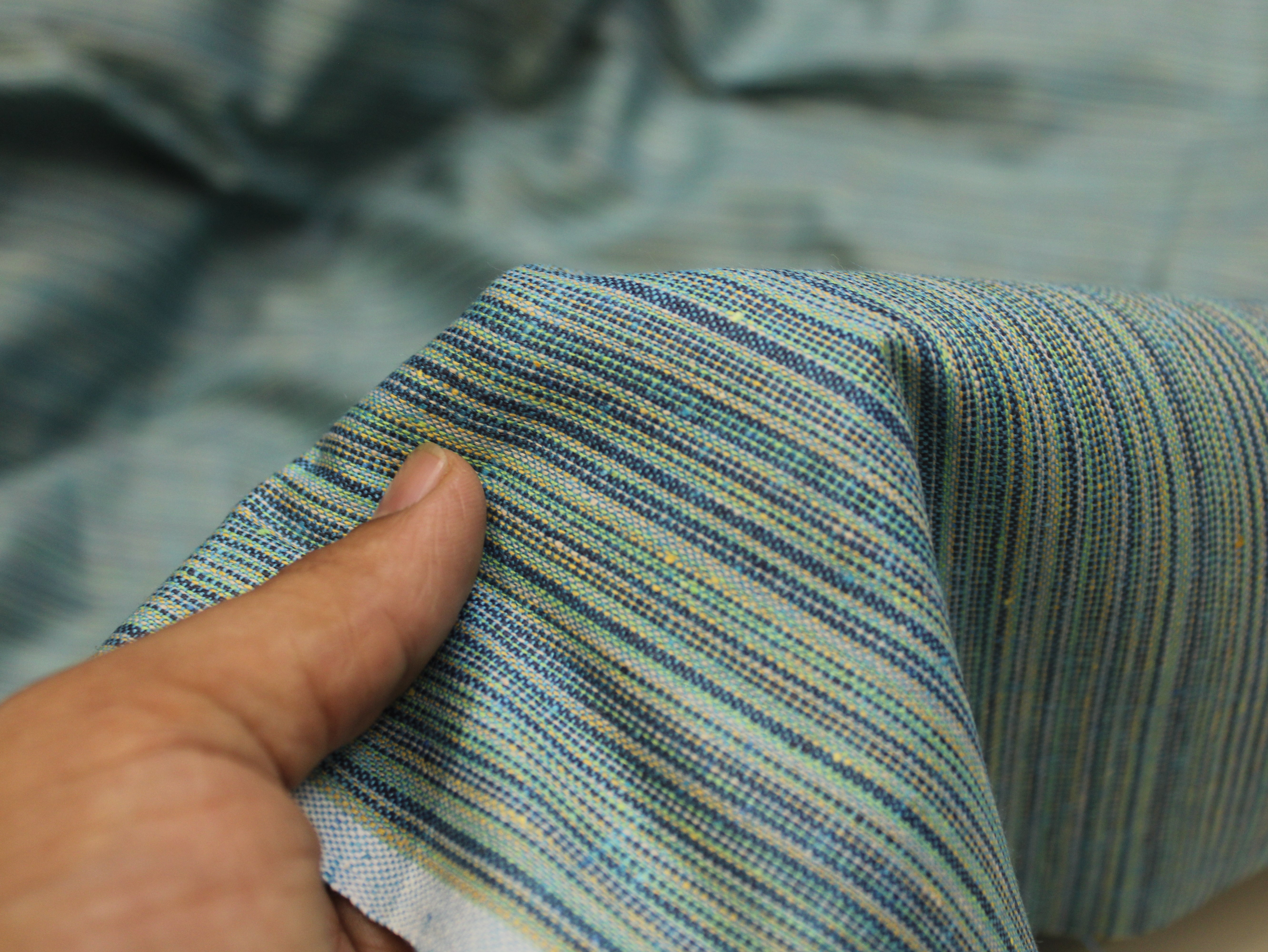 Pure Cotton Handloom Woven Fabric — Petroleum Blue | Stripe | 58 Inch