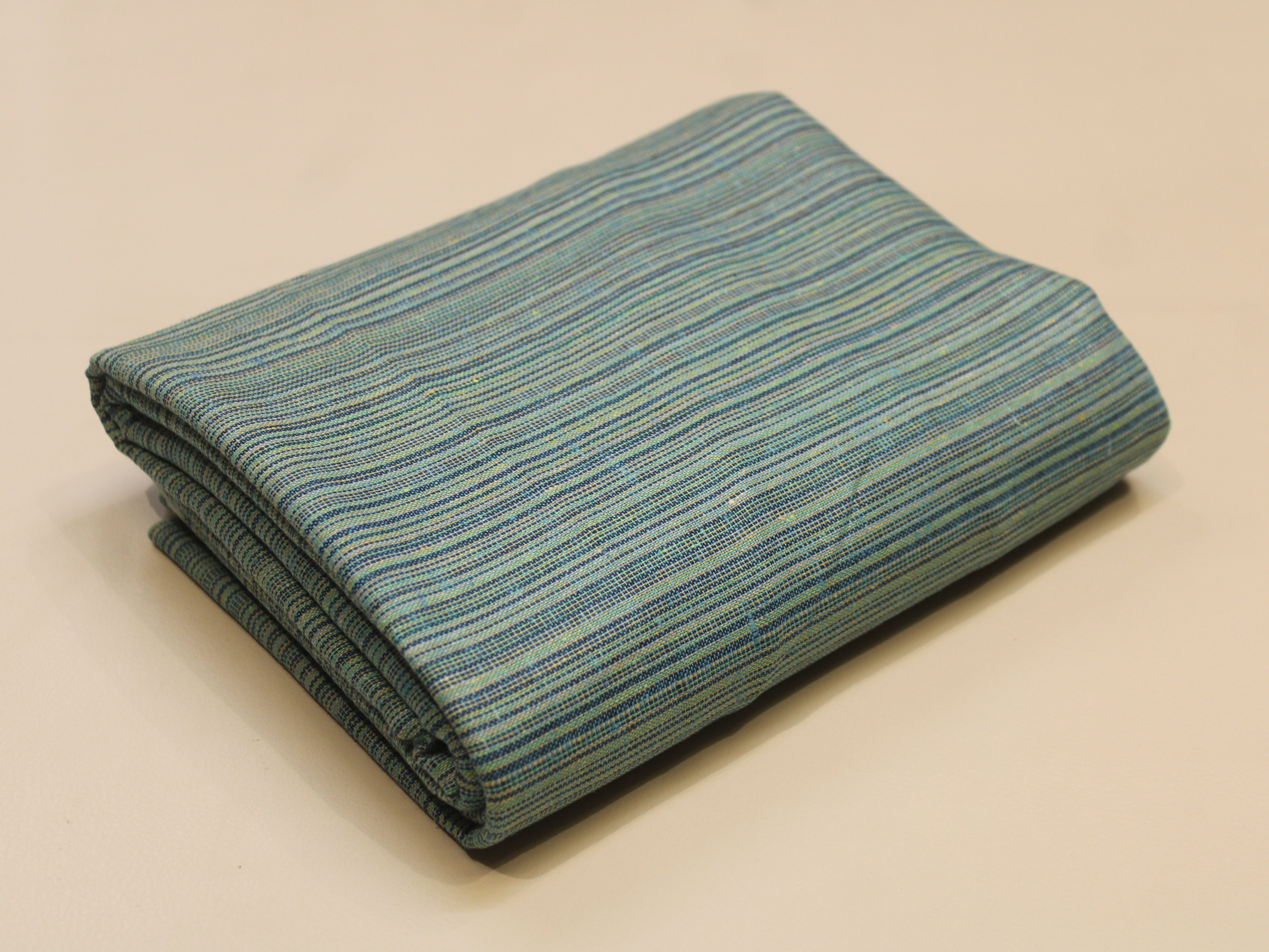 Pure Cotton Handloom Woven Fabric — Petroleum Blue | Stripe | 58 Inch