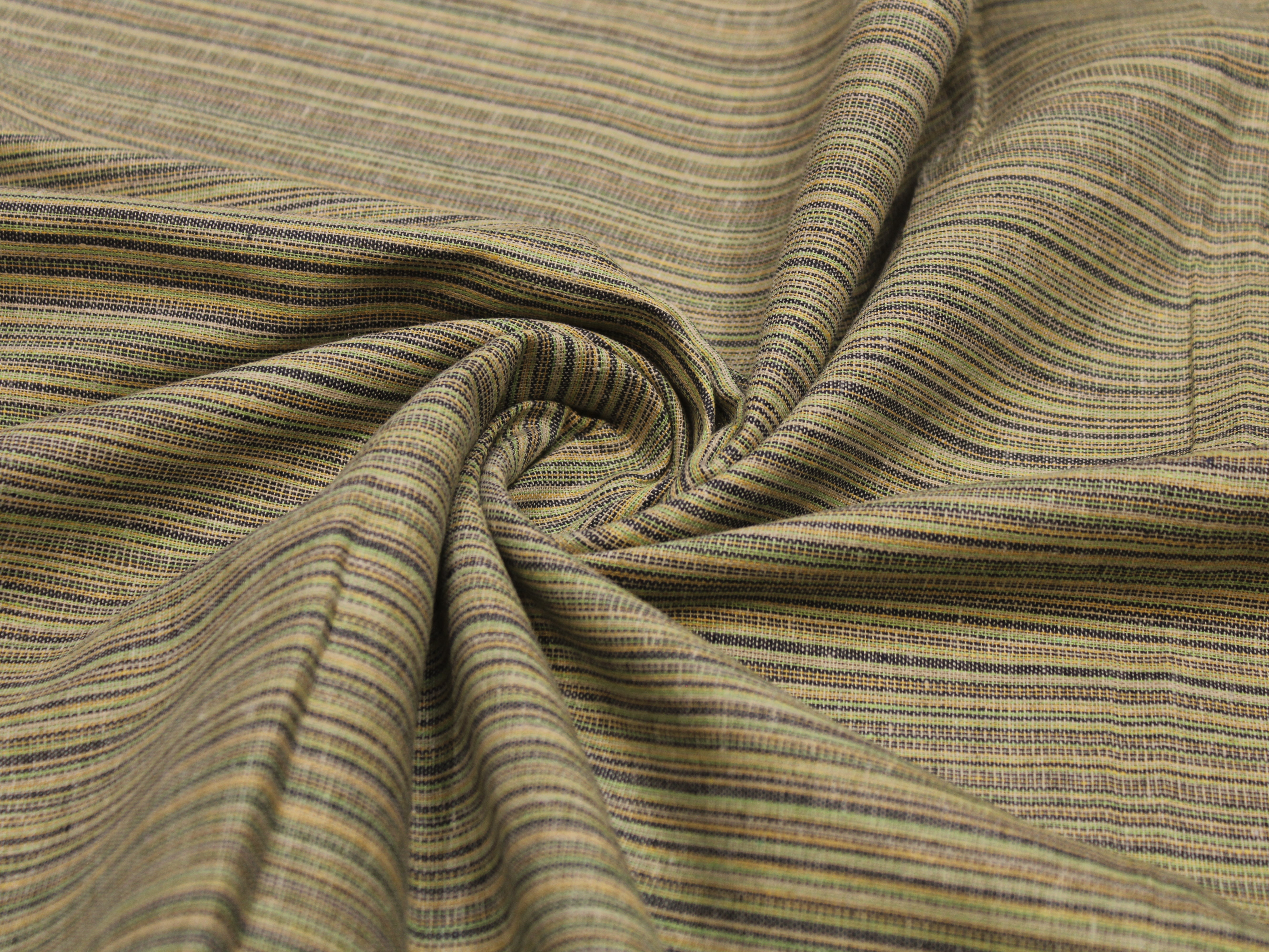 Pure Cotton Handloom Woven Fabric — Khaki | Stripe | 58 Inch