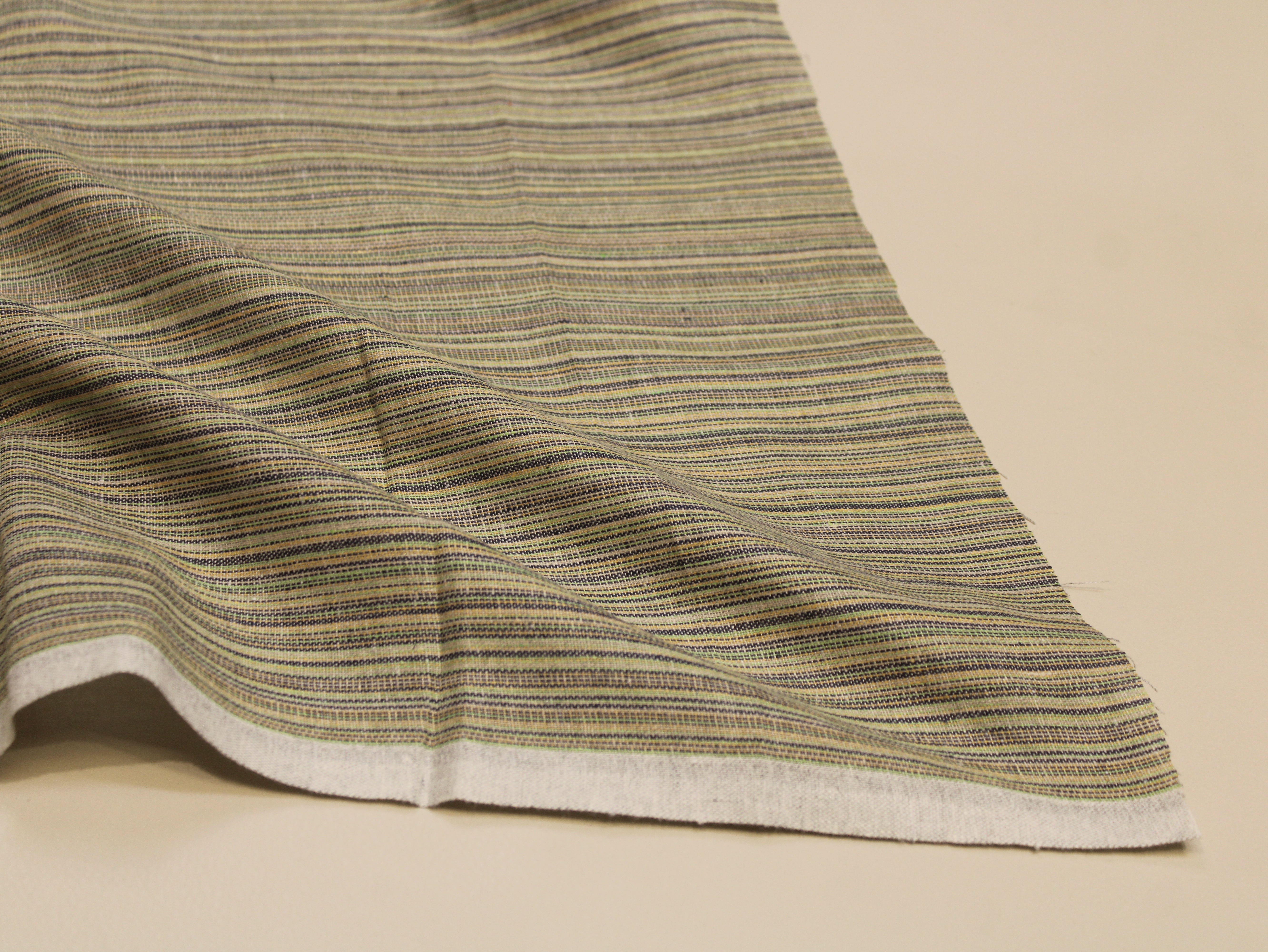 Pure Cotton Handloom Woven Fabric — Khaki | Stripe | 58 Inch