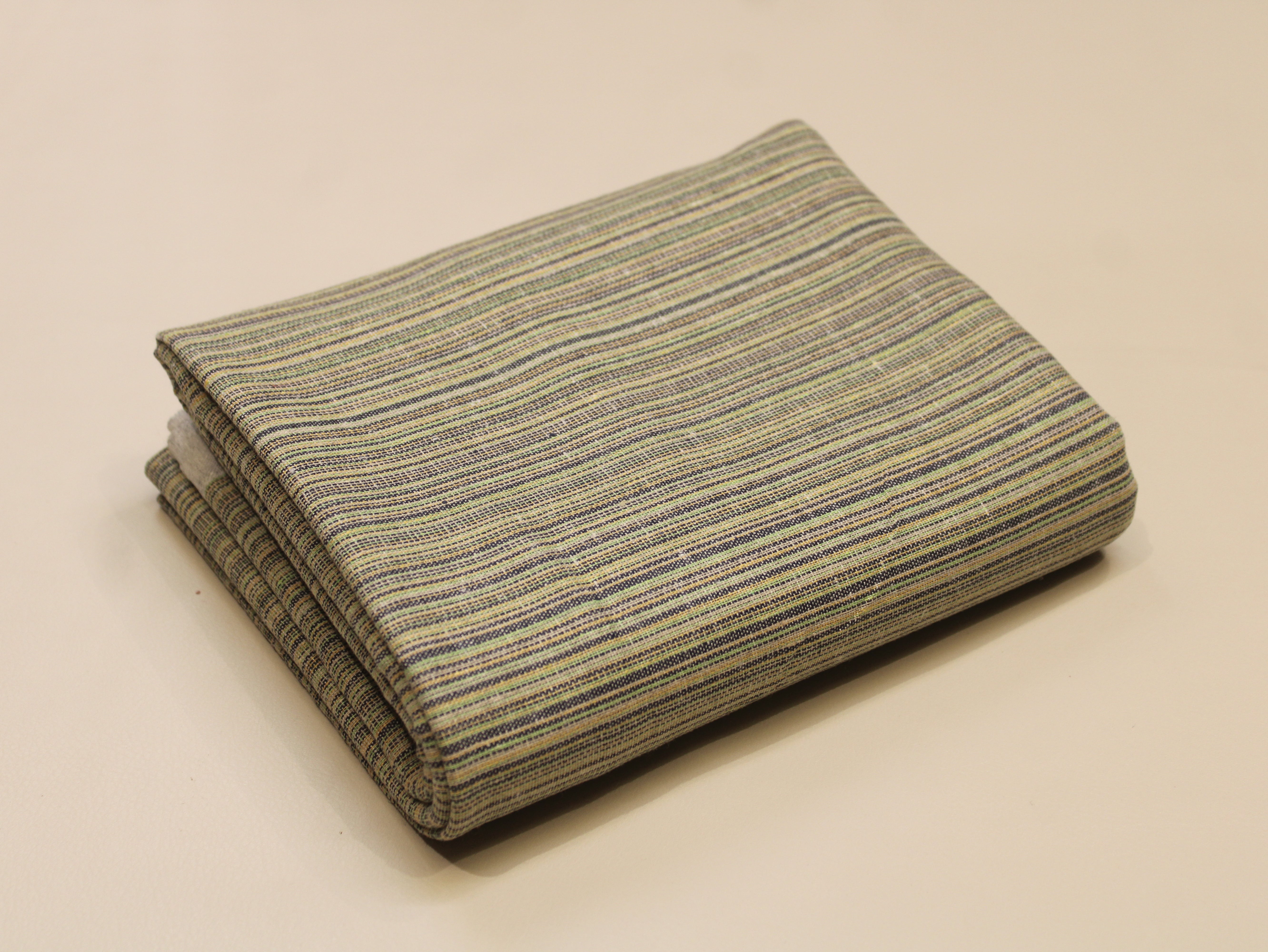 Pure Cotton Handloom Woven Fabric — Khaki | Stripe | 58 Inch