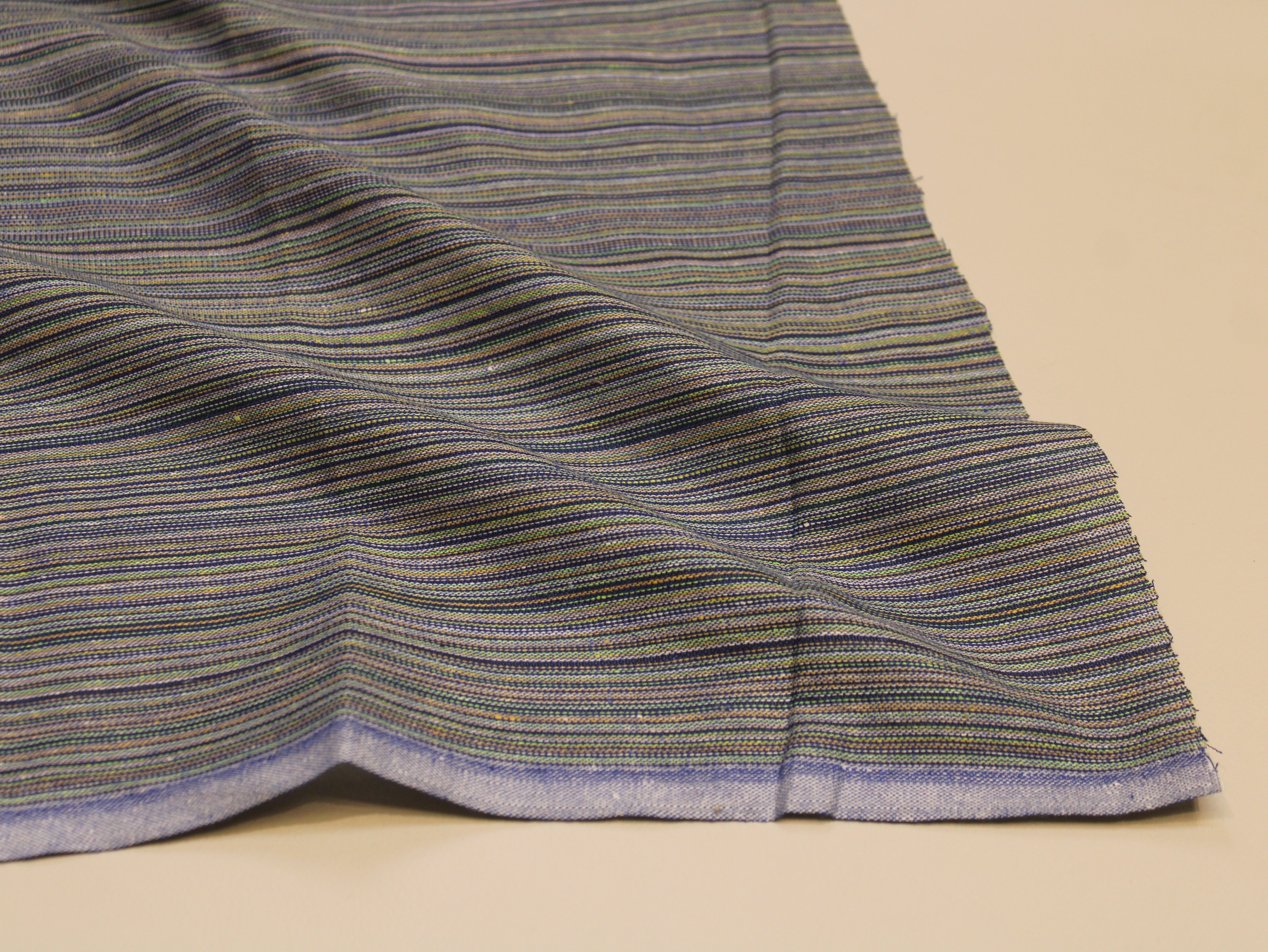 Pure Cotton Handloom Woven Fabric — Muted Indigo Blue | Stripe | 58 Inch