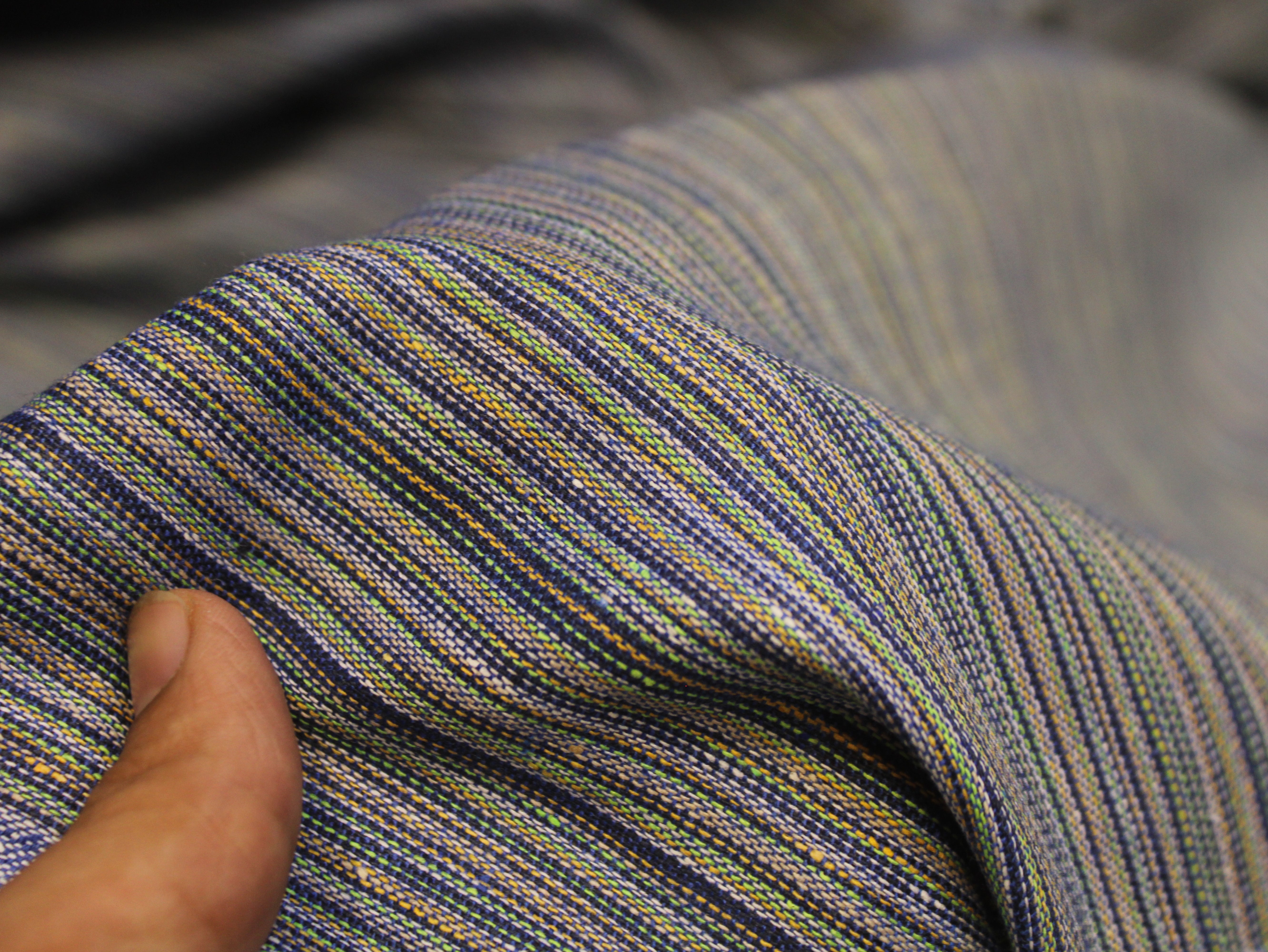 Pure Cotton Handloom Woven Fabric — Muted Indigo Blue | Stripe | 58 Inch