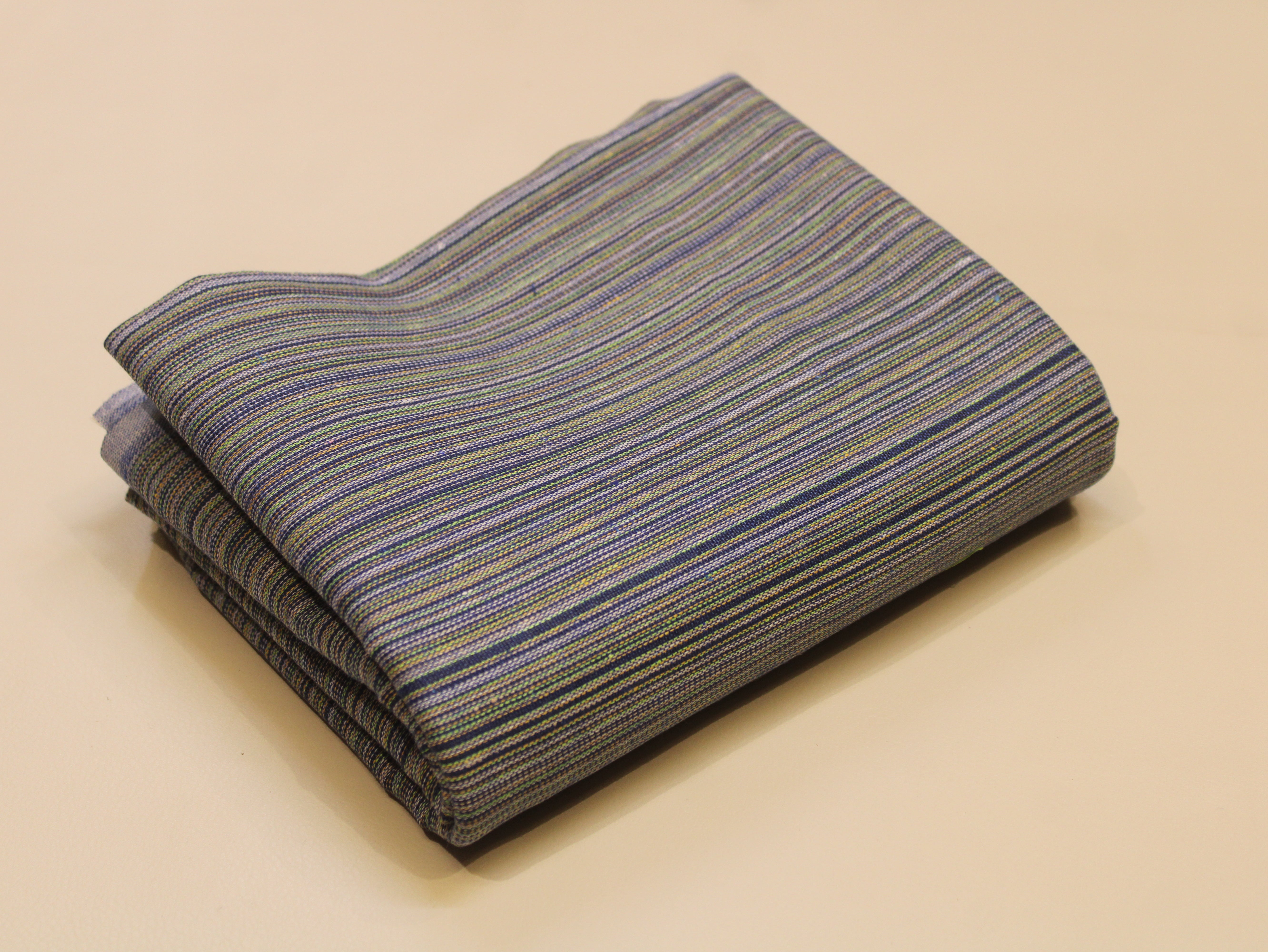 Pure Cotton Handloom Woven Fabric — Muted Indigo Blue | Stripe | 58 Inch