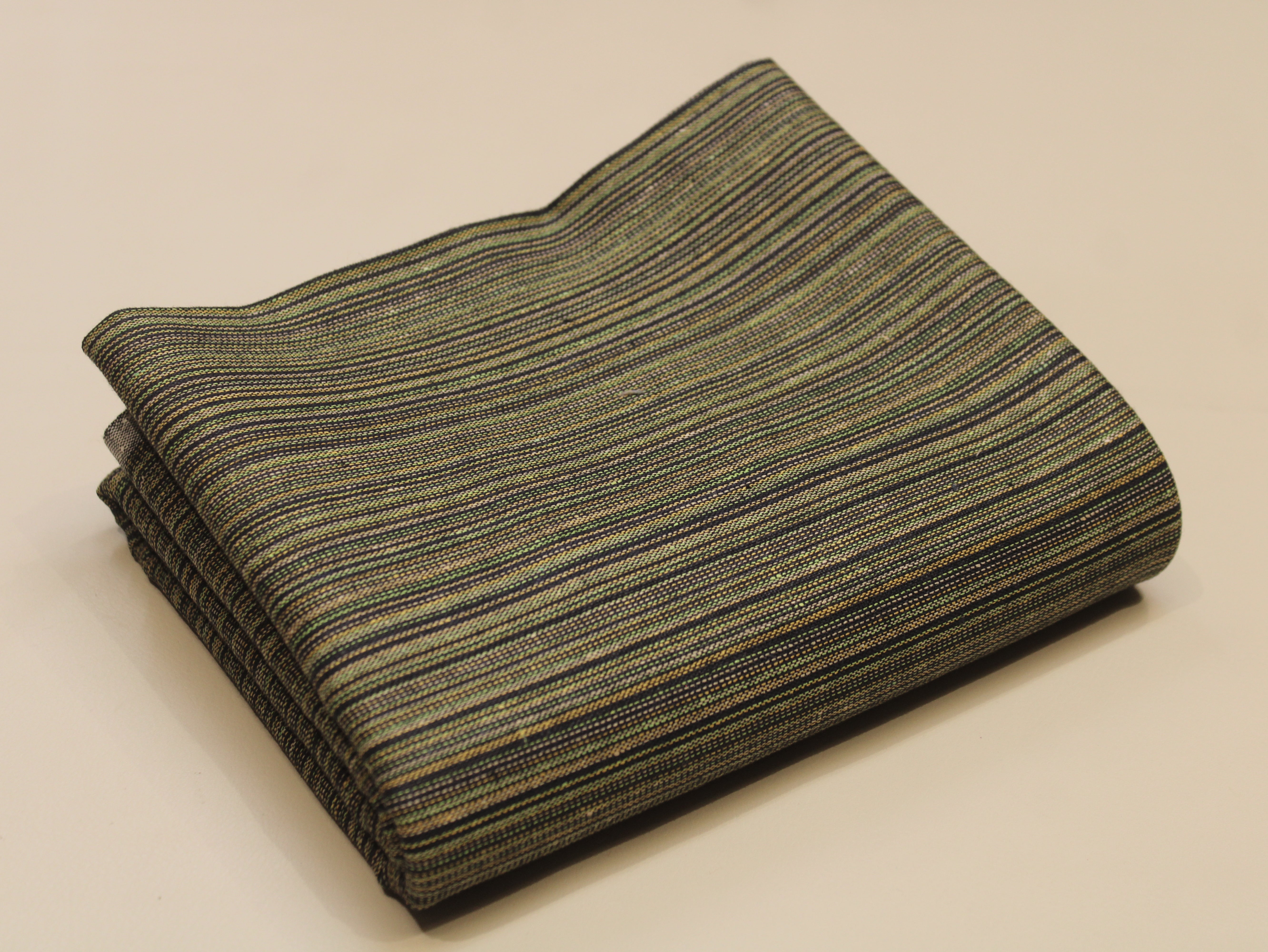 Pure Cotton Handloom Woven Fabric — Black-Olive | Stripe | 58 Inch