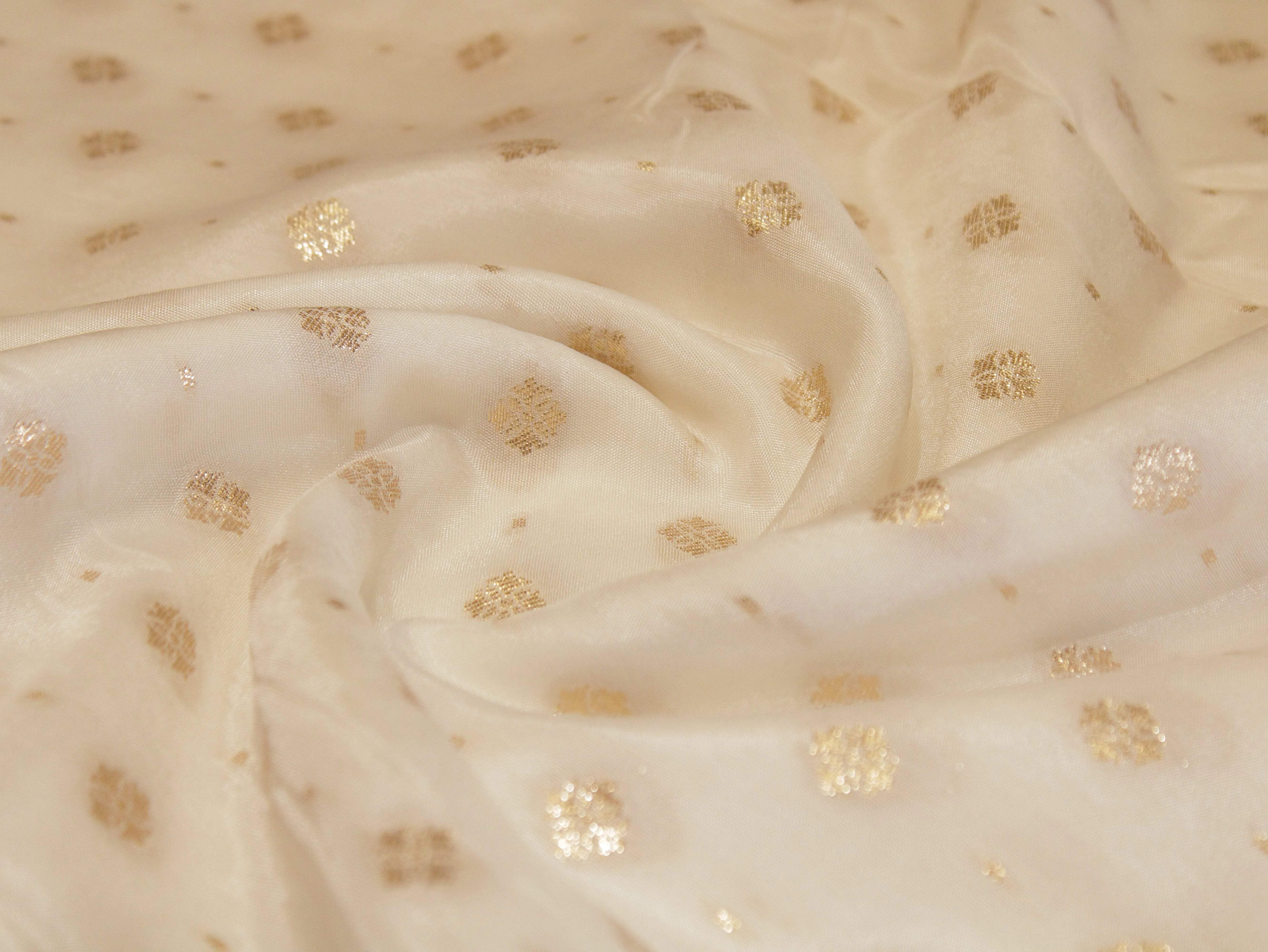 Zari Woven Dola Silk by M'Foks - White Dyeable - M'Foks