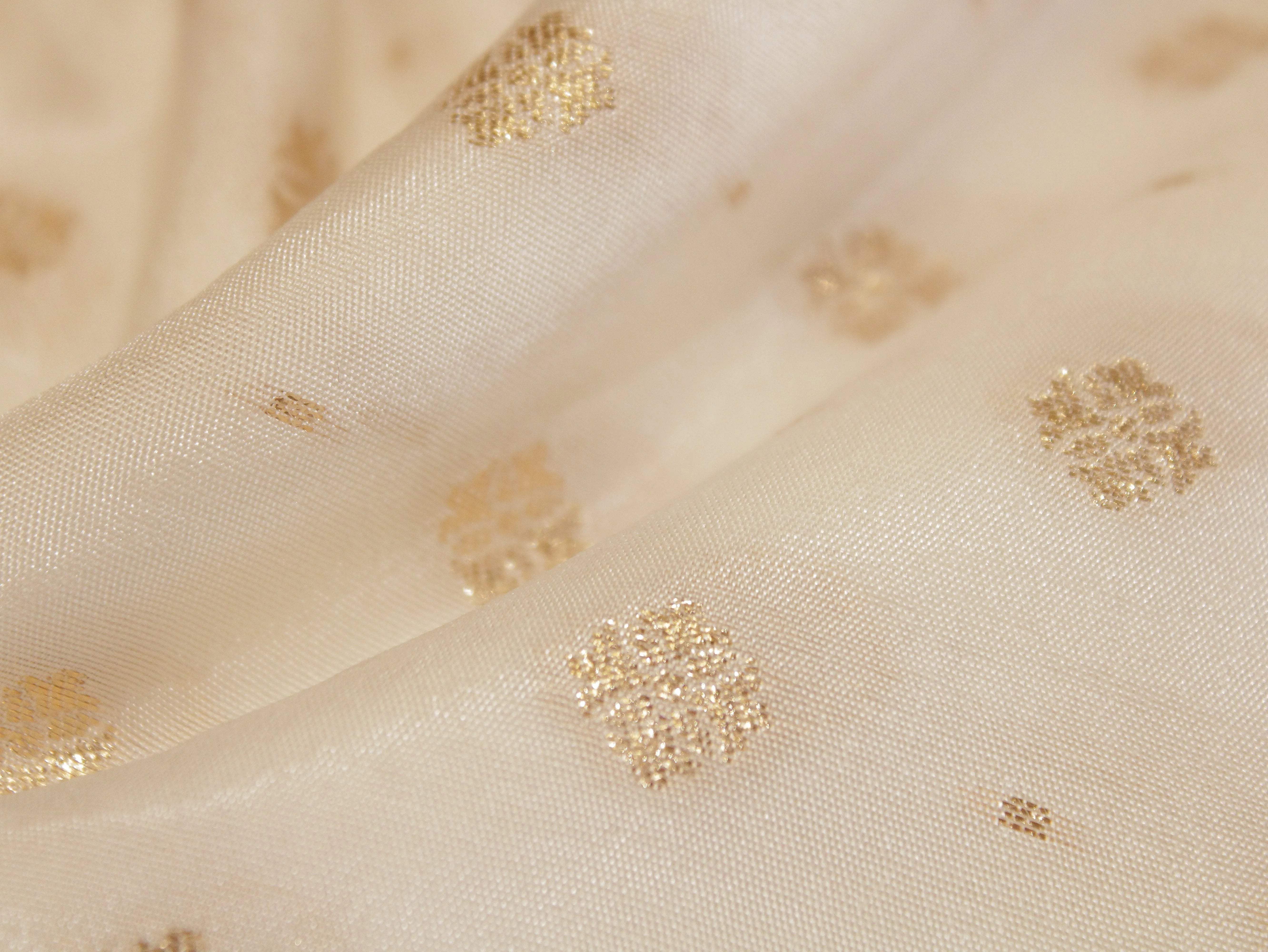 Zari Woven Dola Silk by M'Foks - White Dyeable - M'Foks