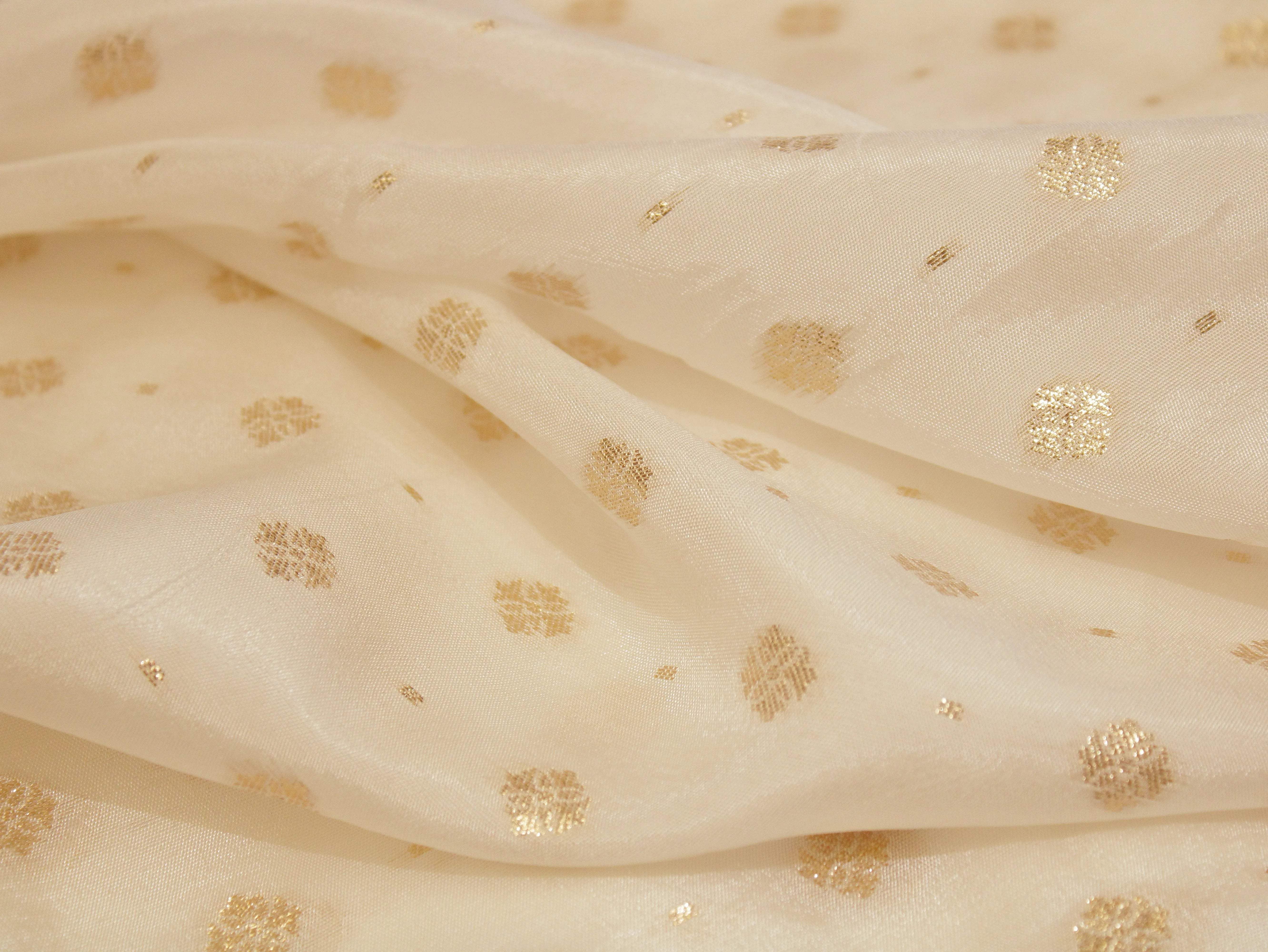 Zari Woven Dola Silk by M'Foks - White Dyeable - M'Foks