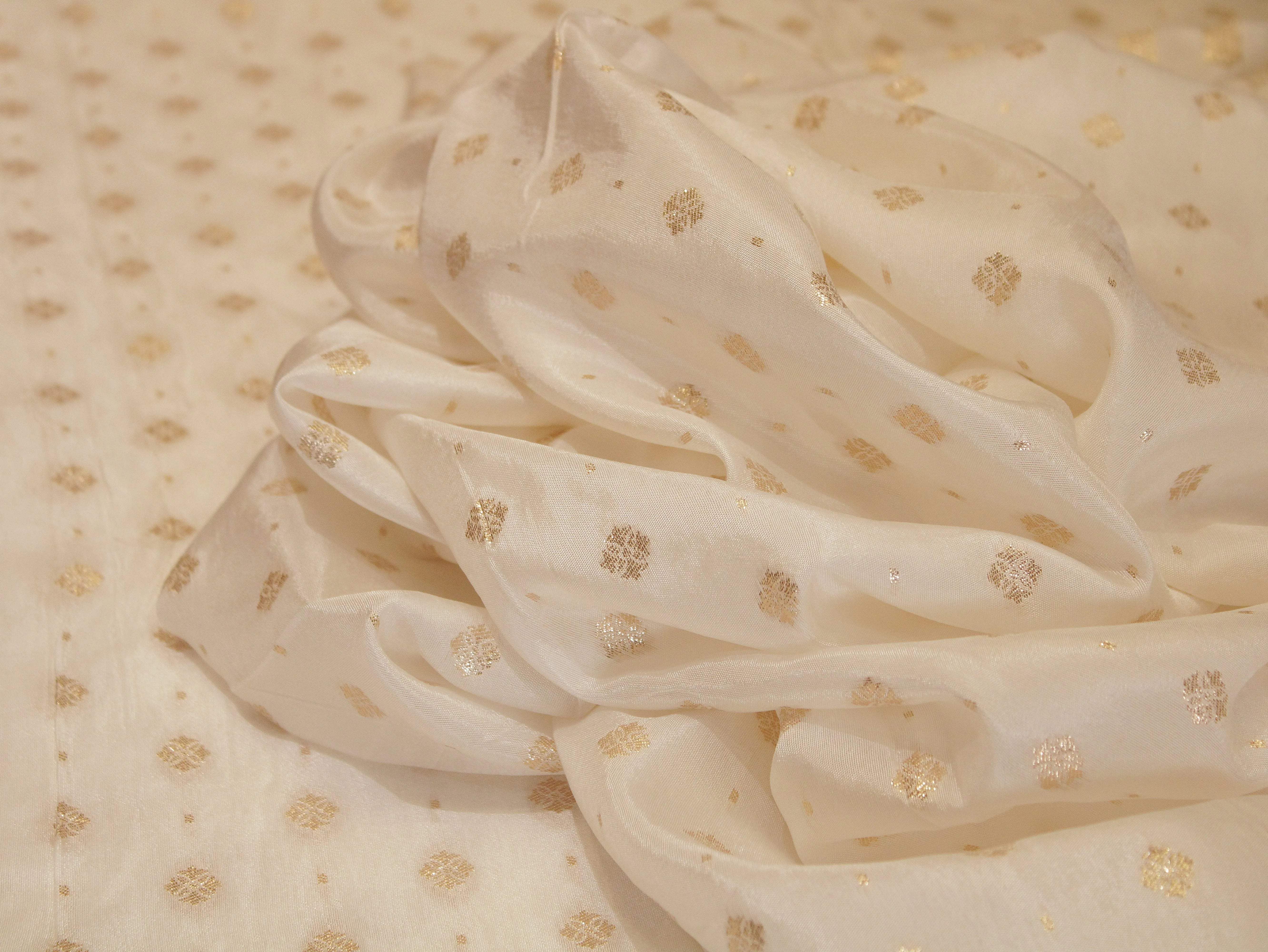 Zari Woven Dola Silk by M'Foks - White Dyeable - M'Foks