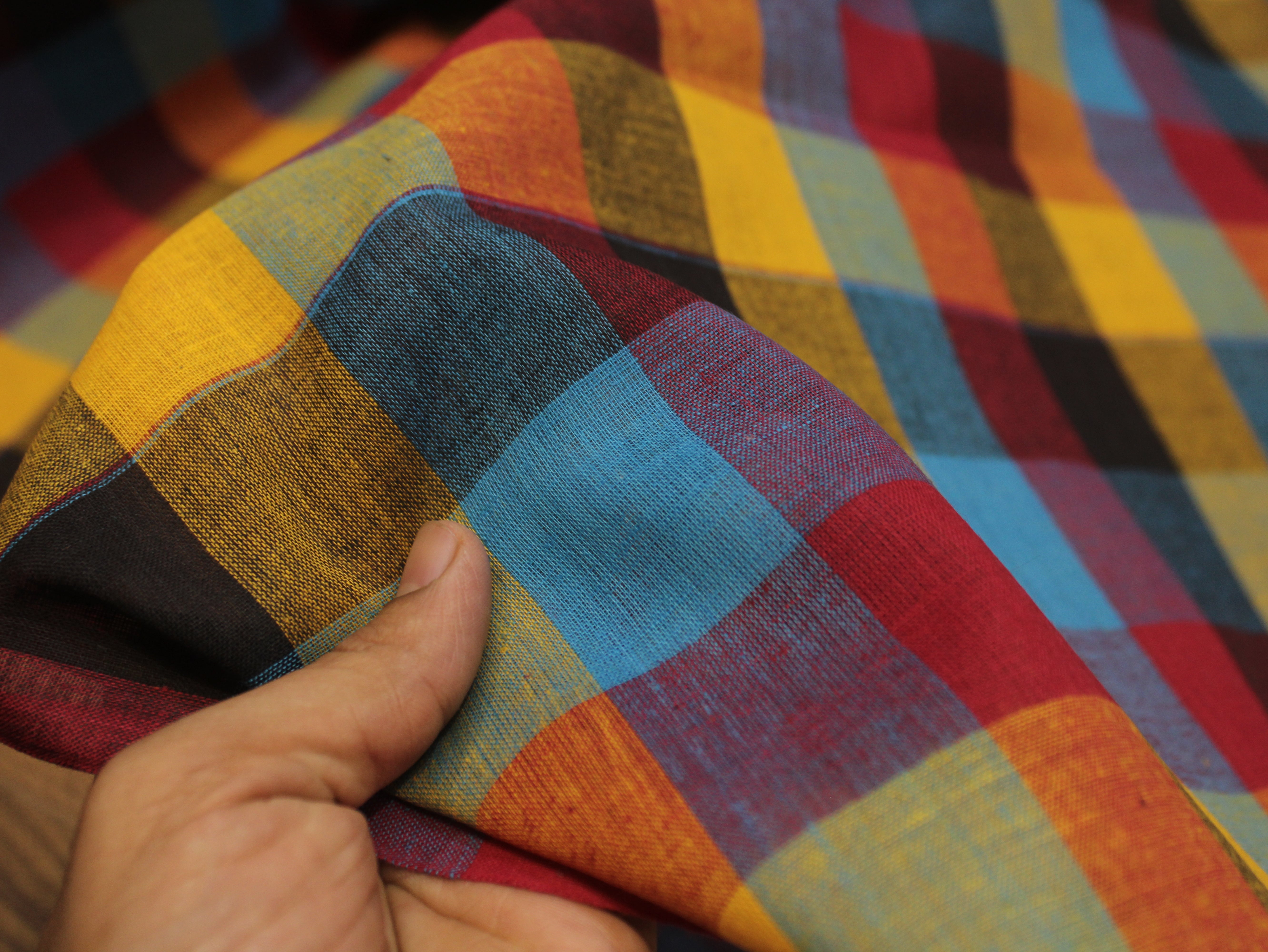 Pure Cotton Handloom Multi Checked Fabric 44 Inch | Mfoks