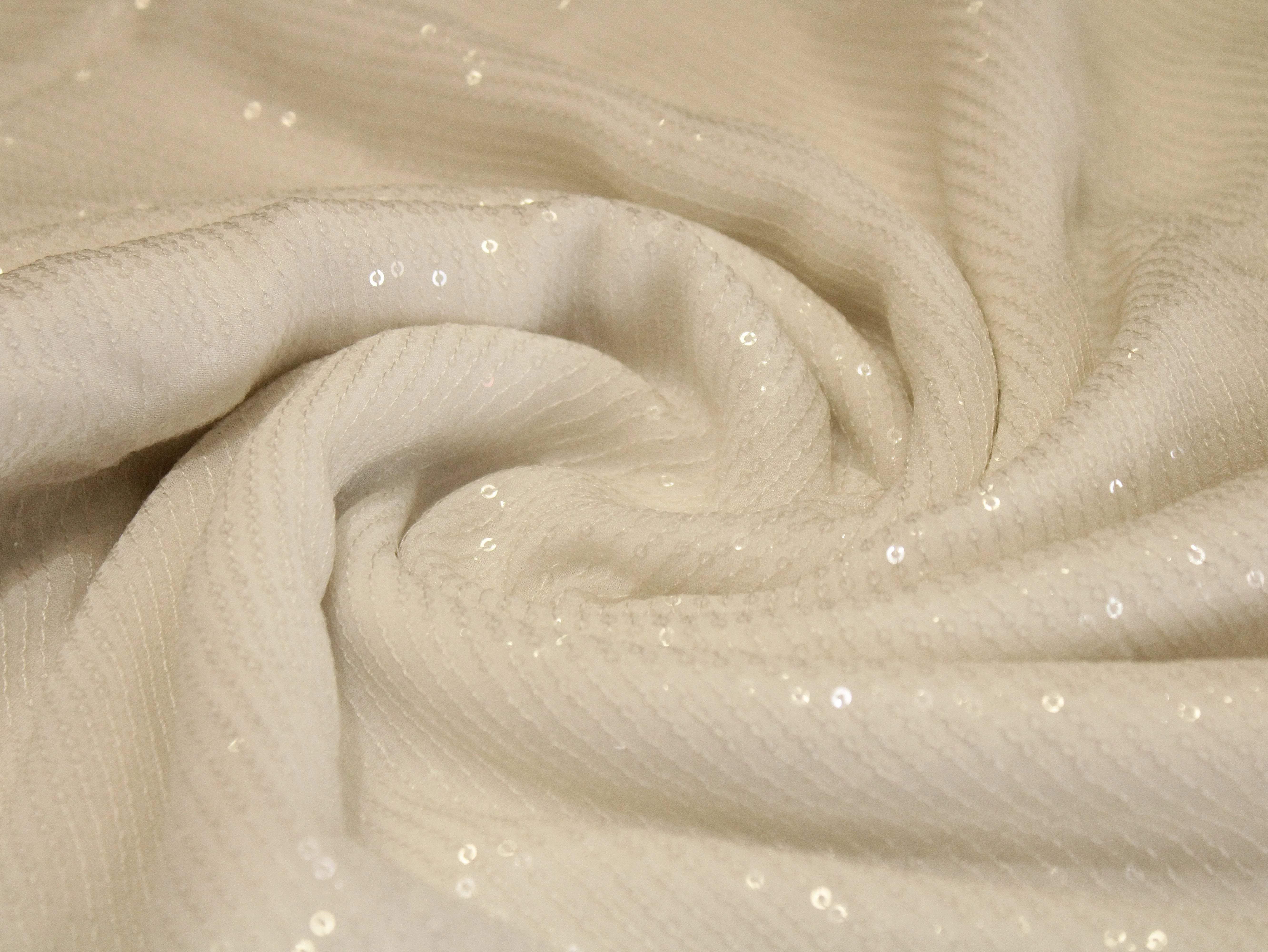 Glitter Sequin Bemberg Georgette Fabric - White Dyeable - M'Foks