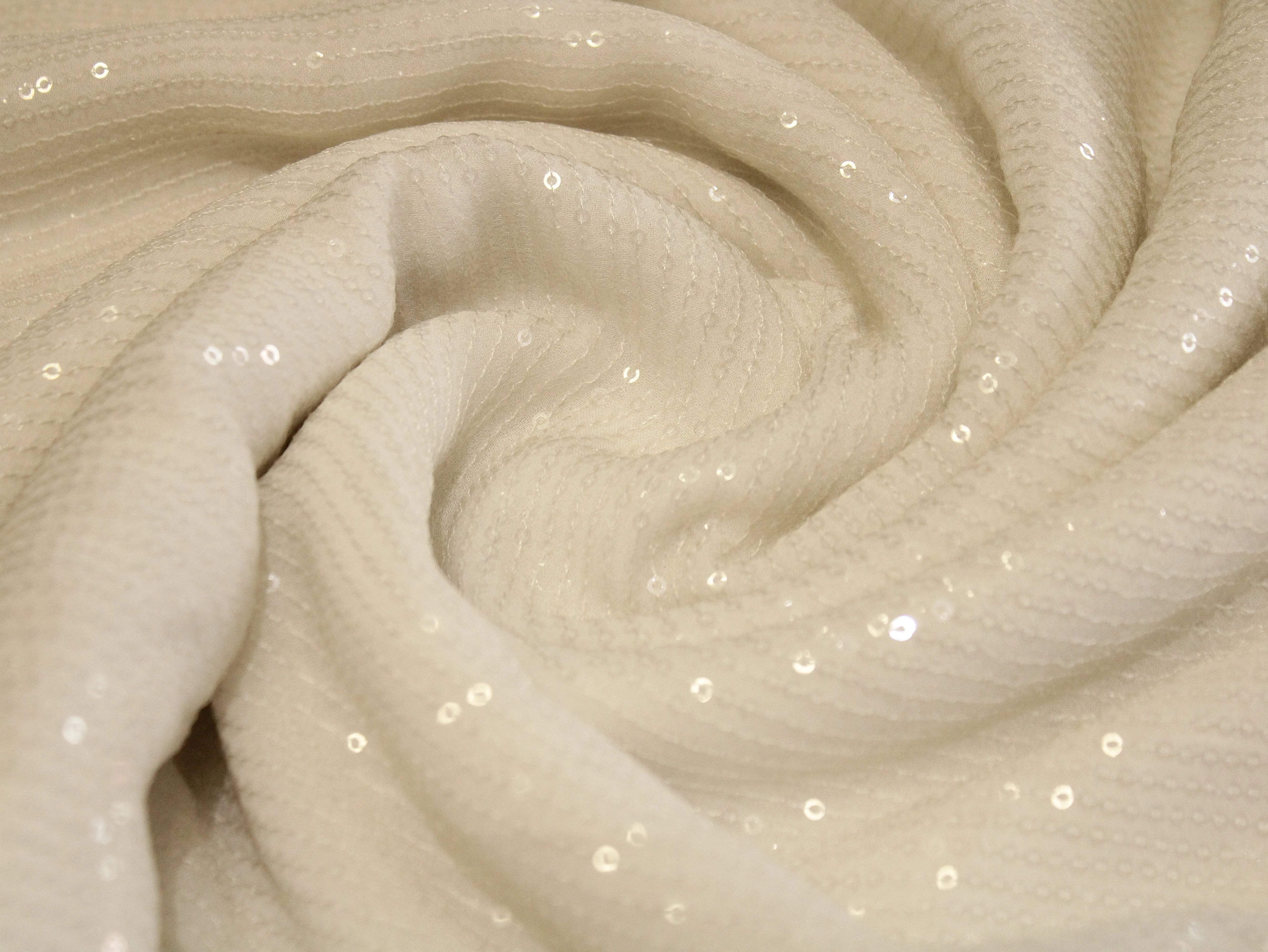 Glitter Sequin Bemberg Georgette Fabric - White Dyeable - M'Foks