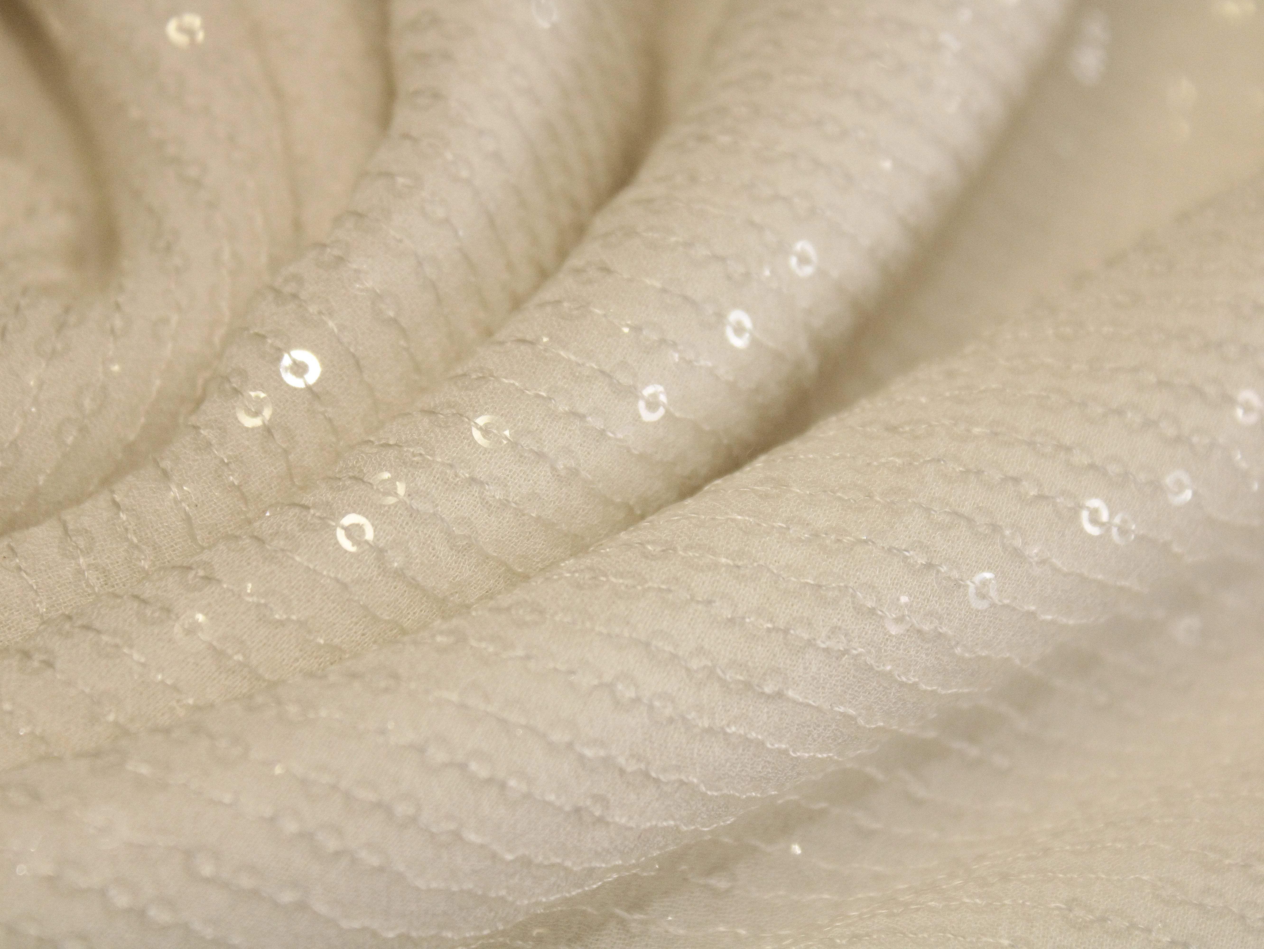 Glitter Sequin Bemberg Georgette Fabric - White Dyeable - M'Foks
