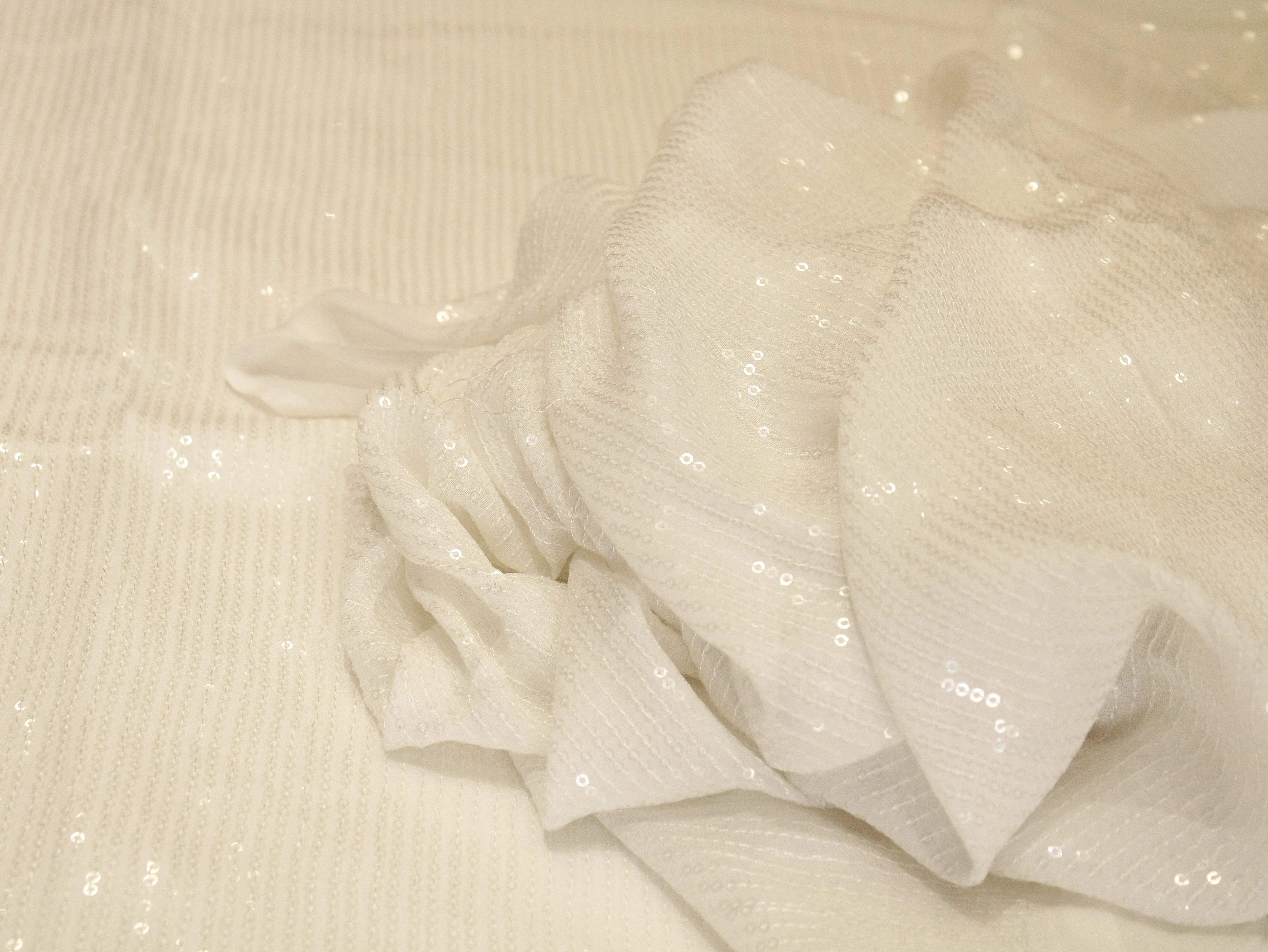 Glitter Sequin Bemberg Georgette Fabric - White Dyeable - M'Foks