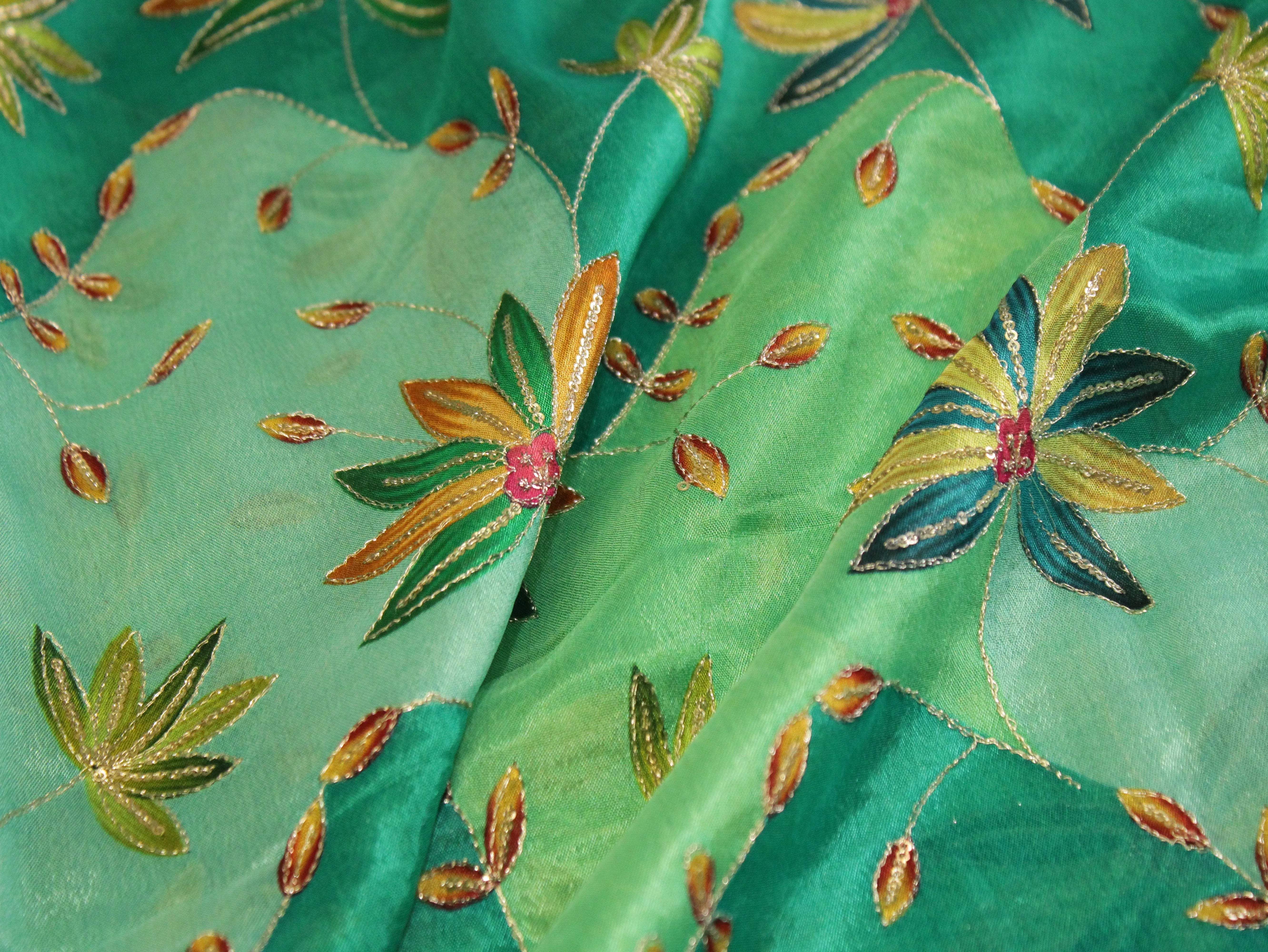 POSH : Digital Print with position work Chinon Fabric - Rama Green - M'Foks