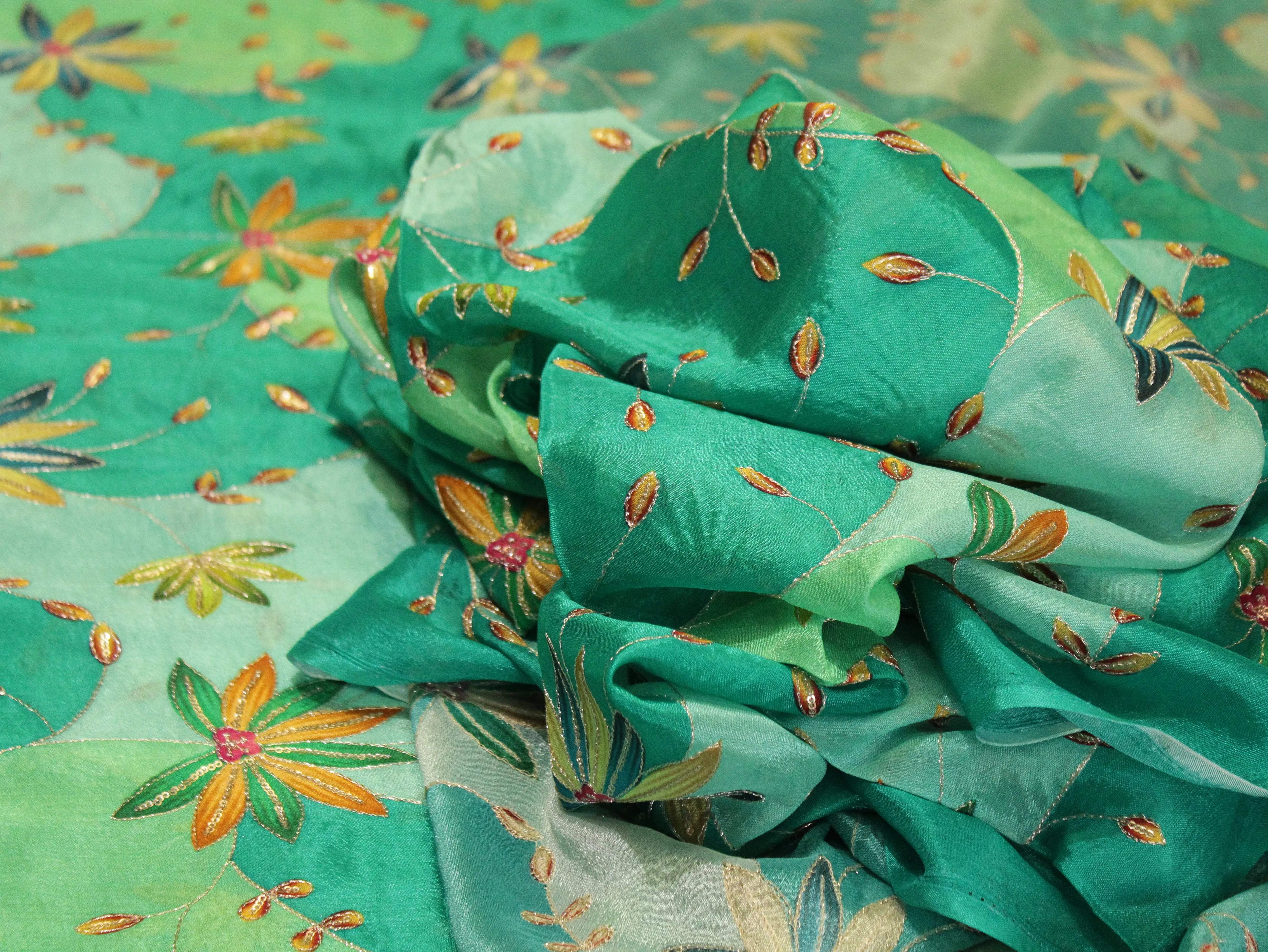POSH : Digital Print with position work Chinon Fabric - Rama Green - M'Foks