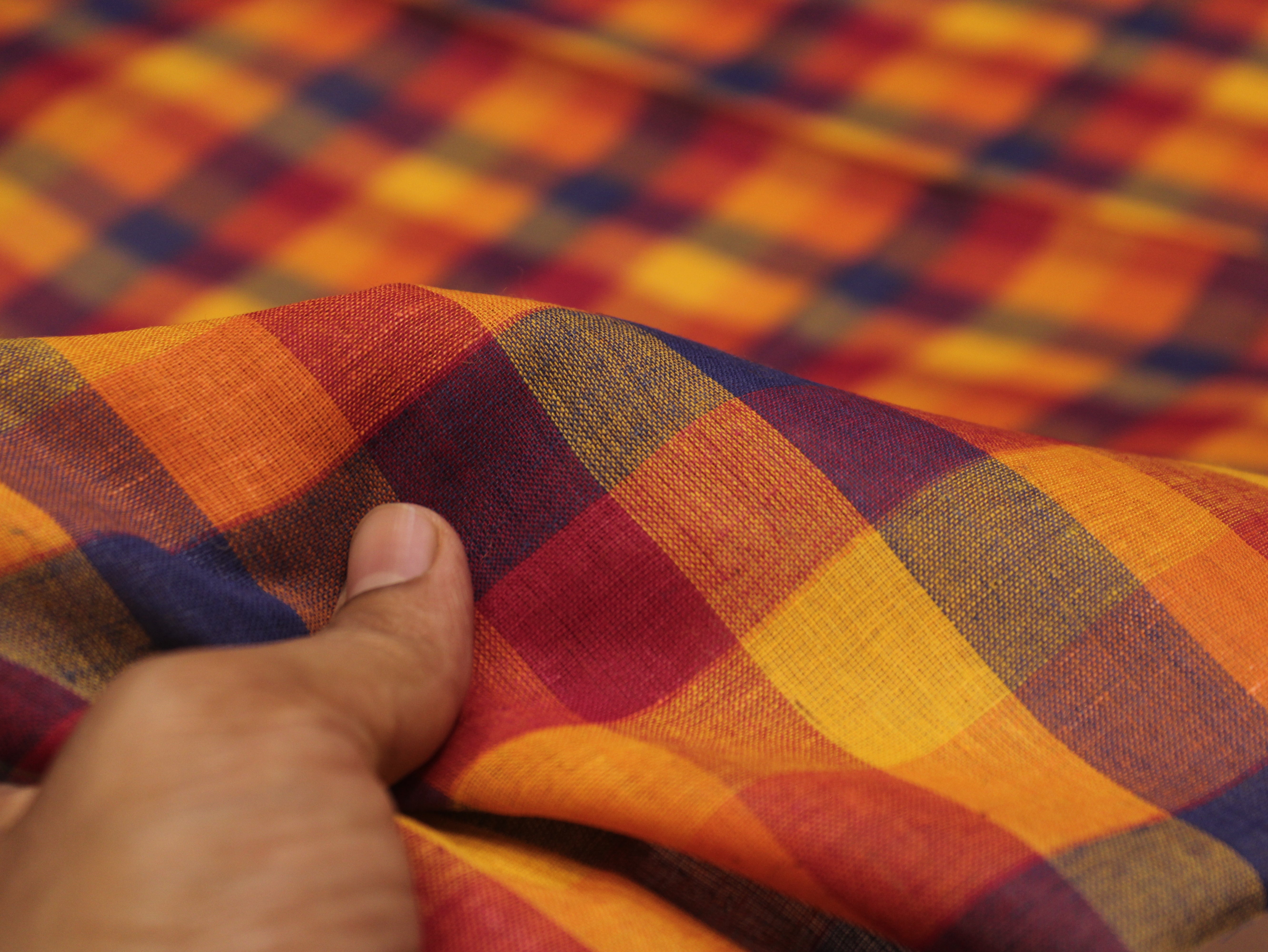 Pure Cotton Handloom Multi Checked Fabric 44 Inch | Mfoks
