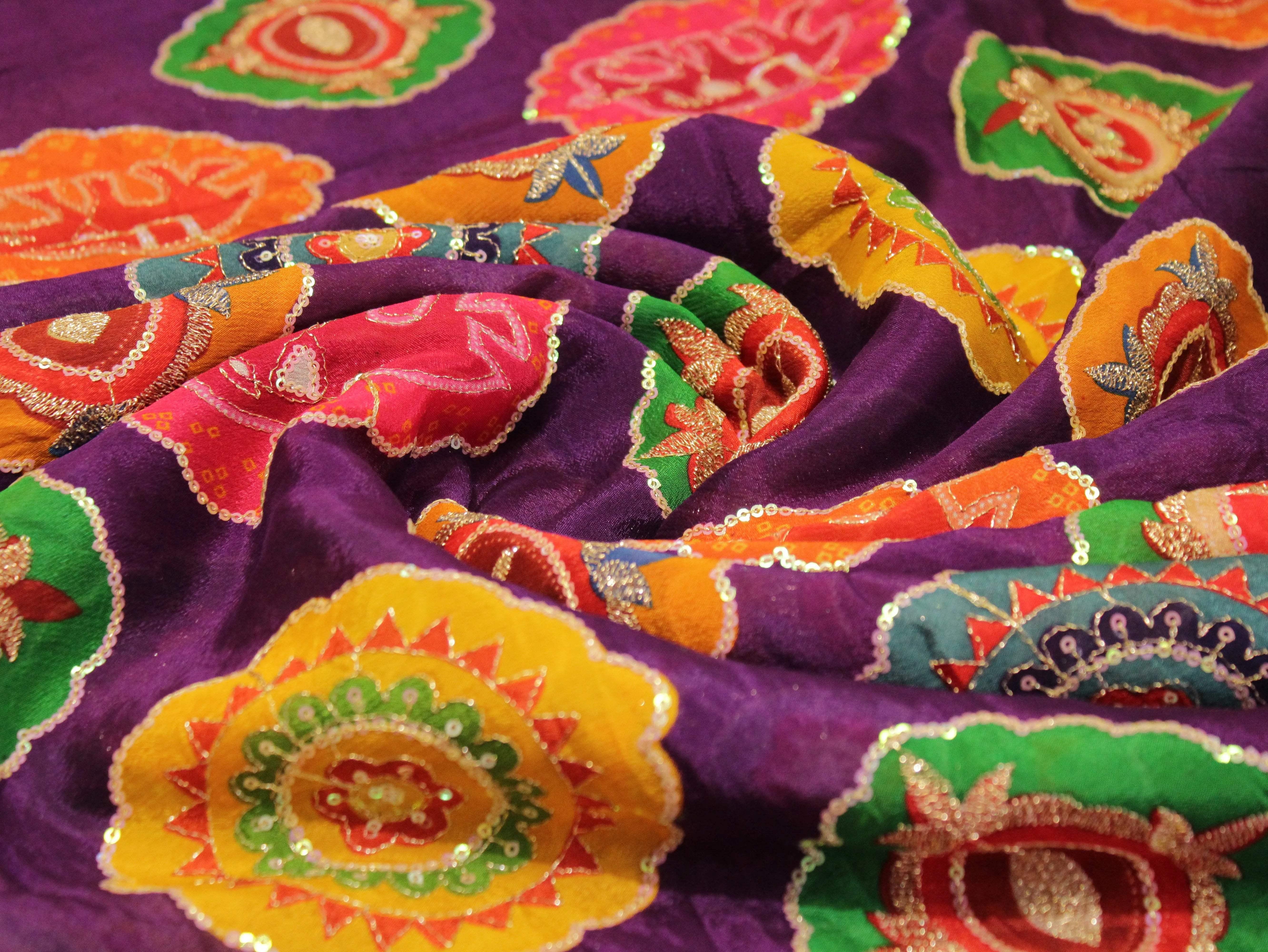 POSH : Digital Print with position work Chinon Fabric - Purple - M'Foks