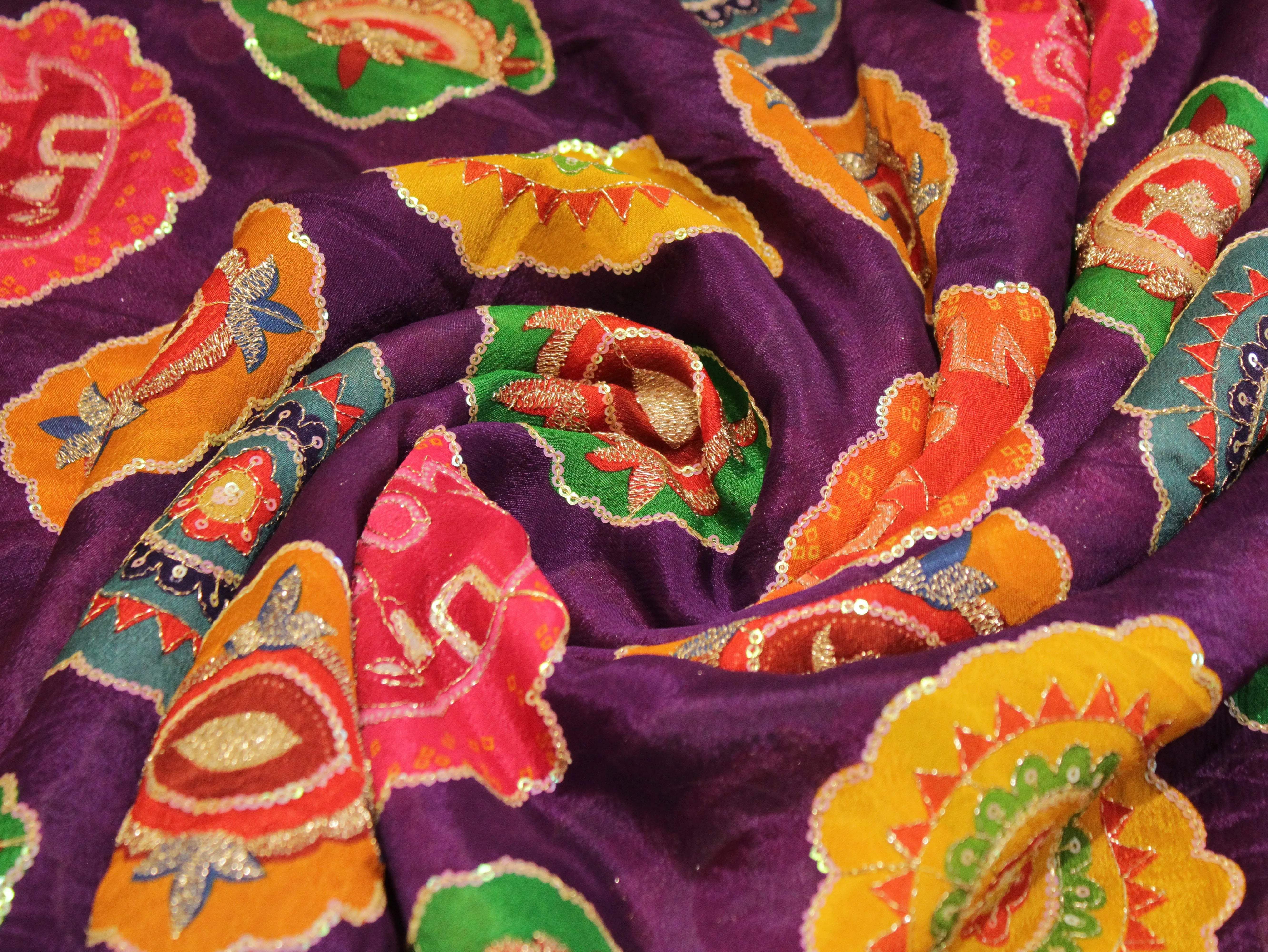 POSH : Digital Print with position work Chinon Fabric - Purple - M'Foks