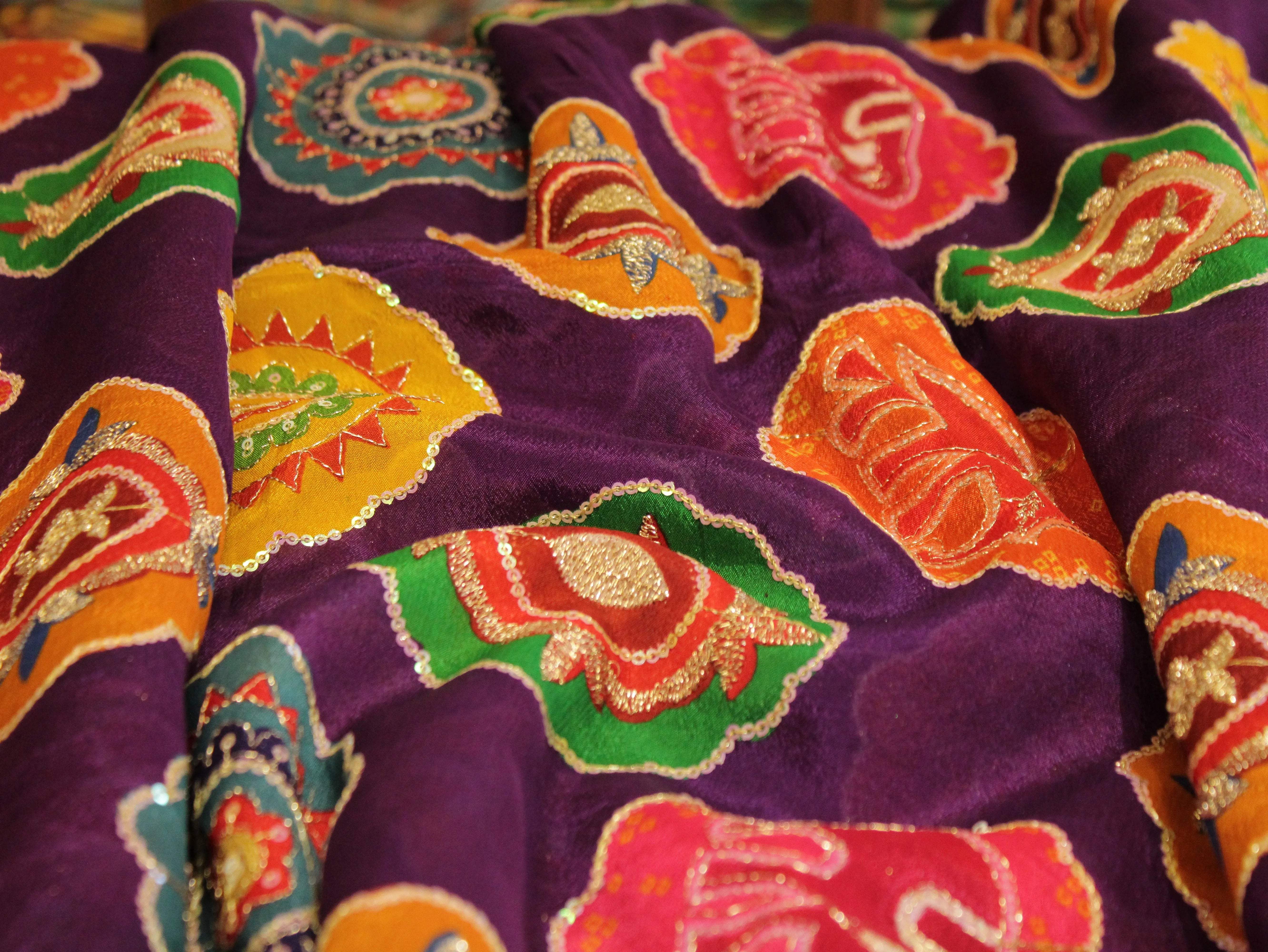 POSH : Digital Print with position work Chinon Fabric - Purple - M'Foks