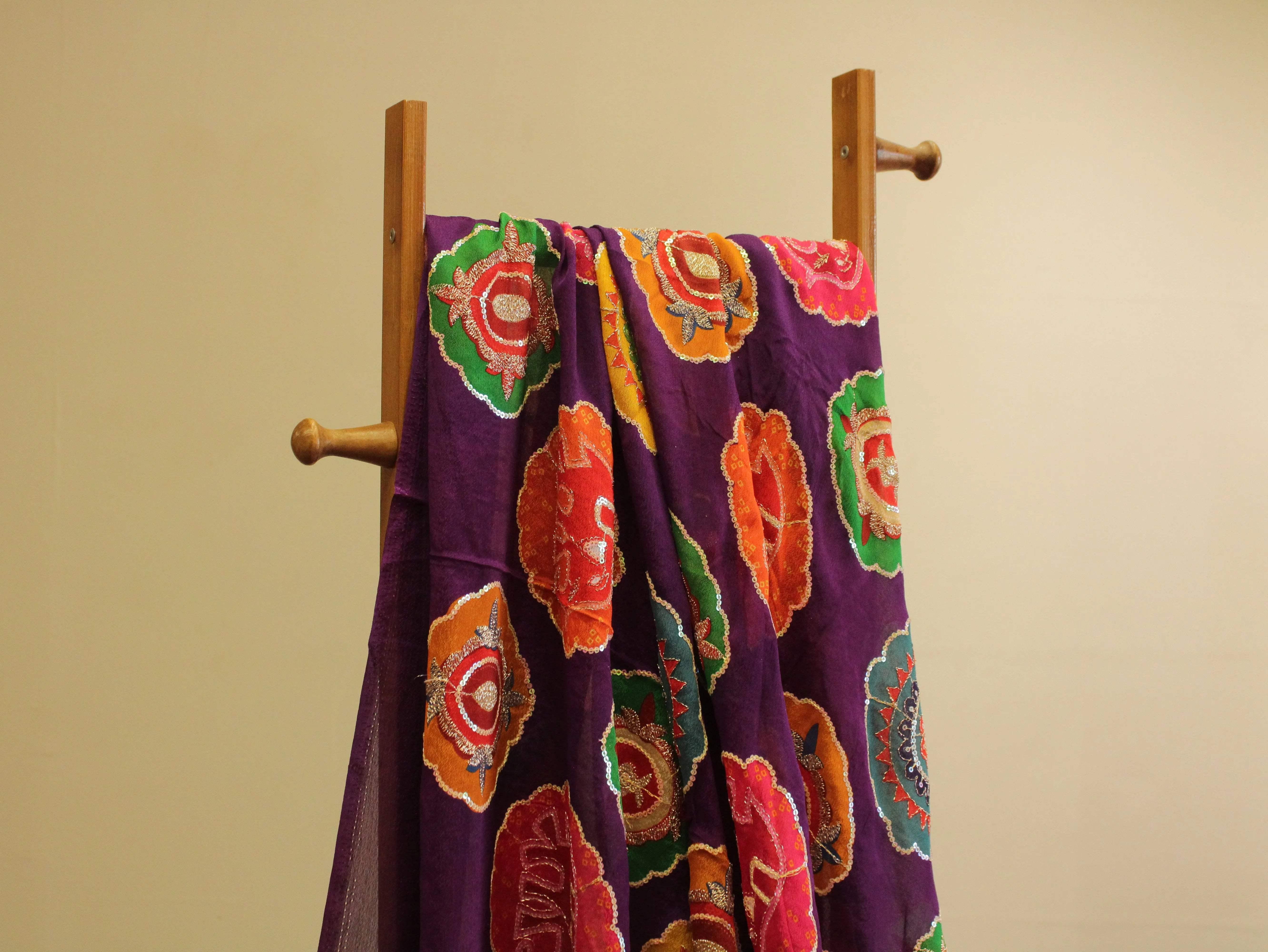 POSH : Digital Print with position work Chinon Fabric - Purple - M'Foks