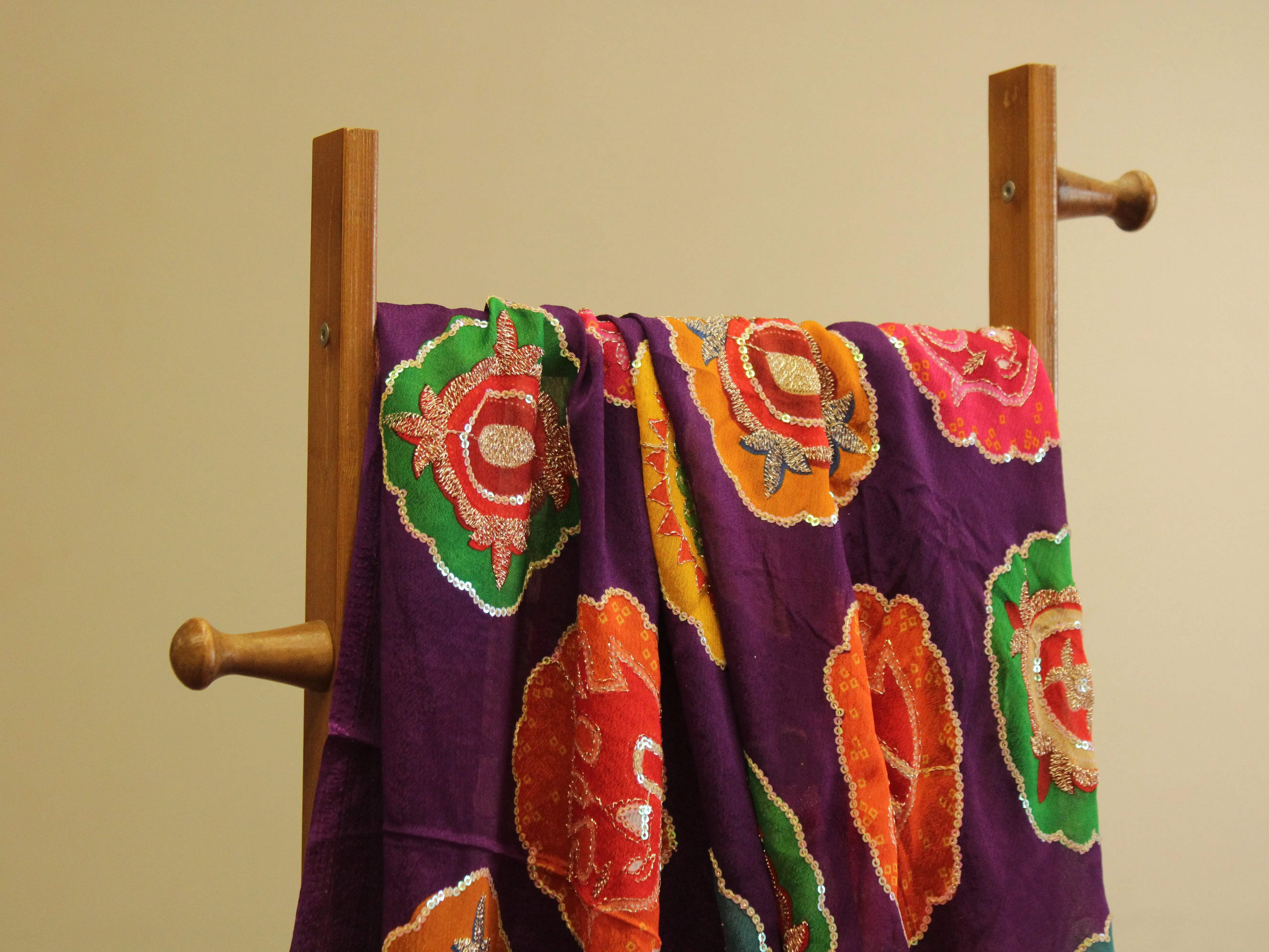 POSH : Digital Print with position work Chinon Fabric - Purple - M'Foks