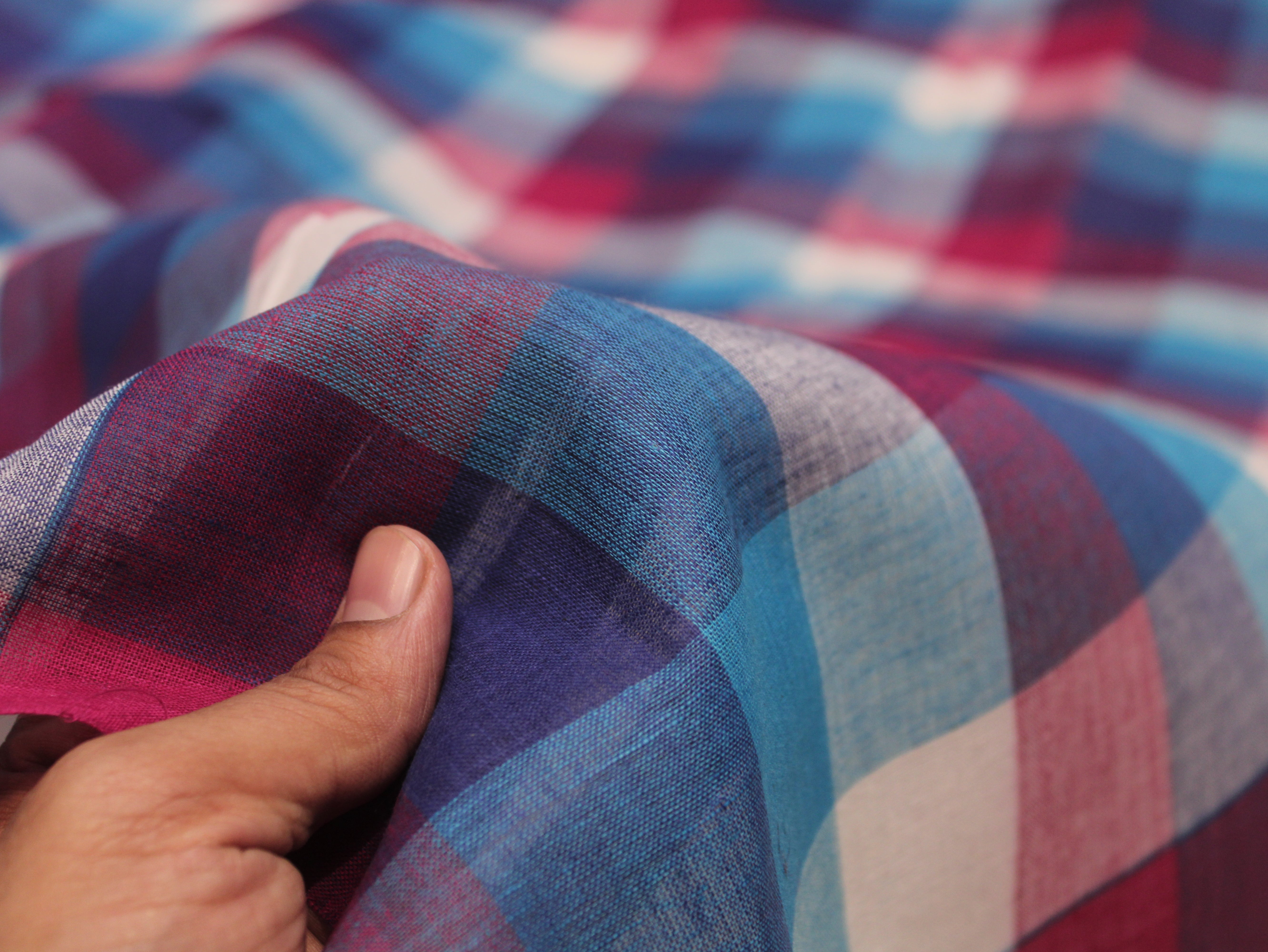 Pure Cotton Handloom Multi Checked Fabric 44 Inch | Mfoks