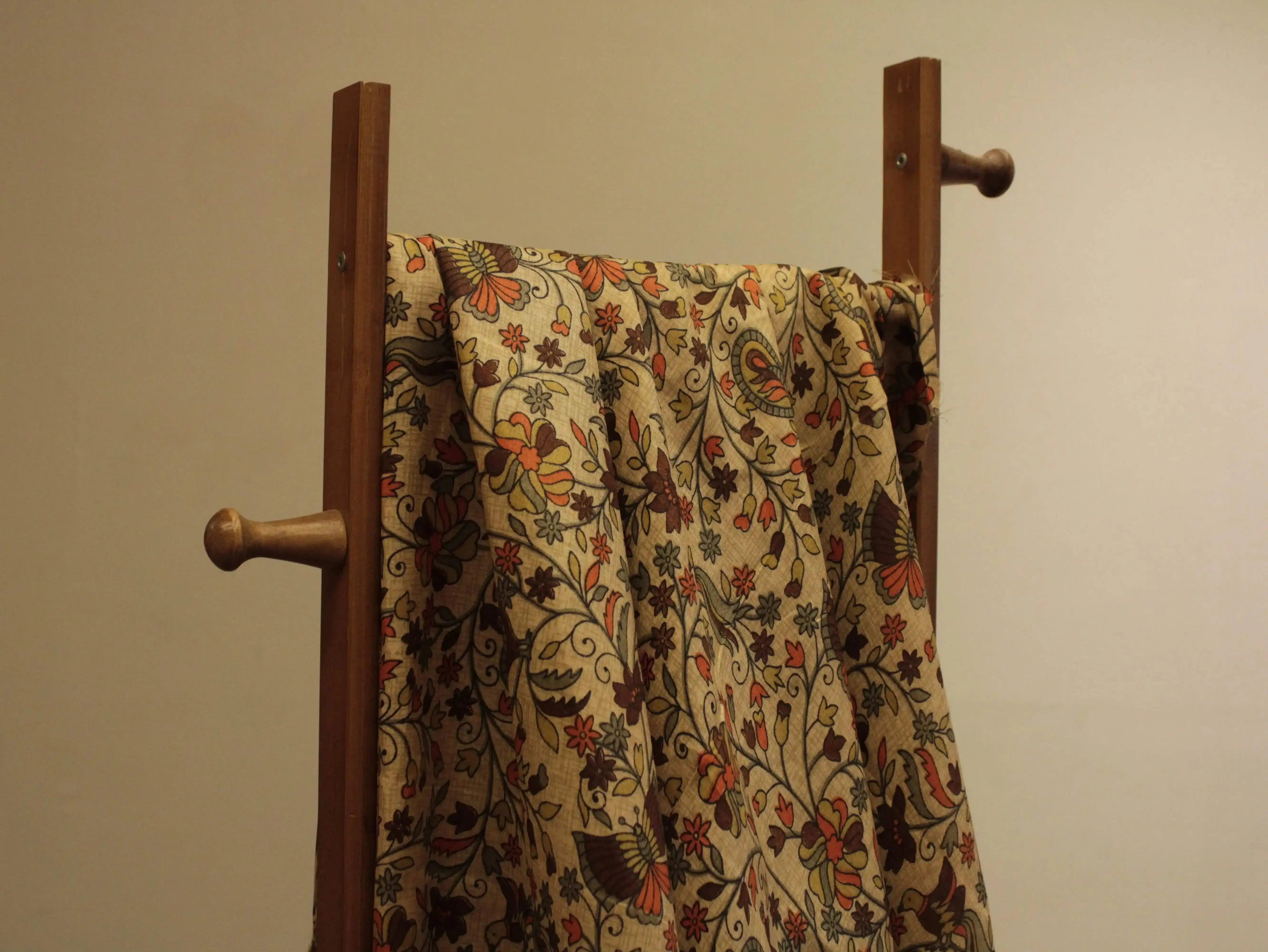 Digital Floral Print Paper Silk Fabric - Brown - M'Foks