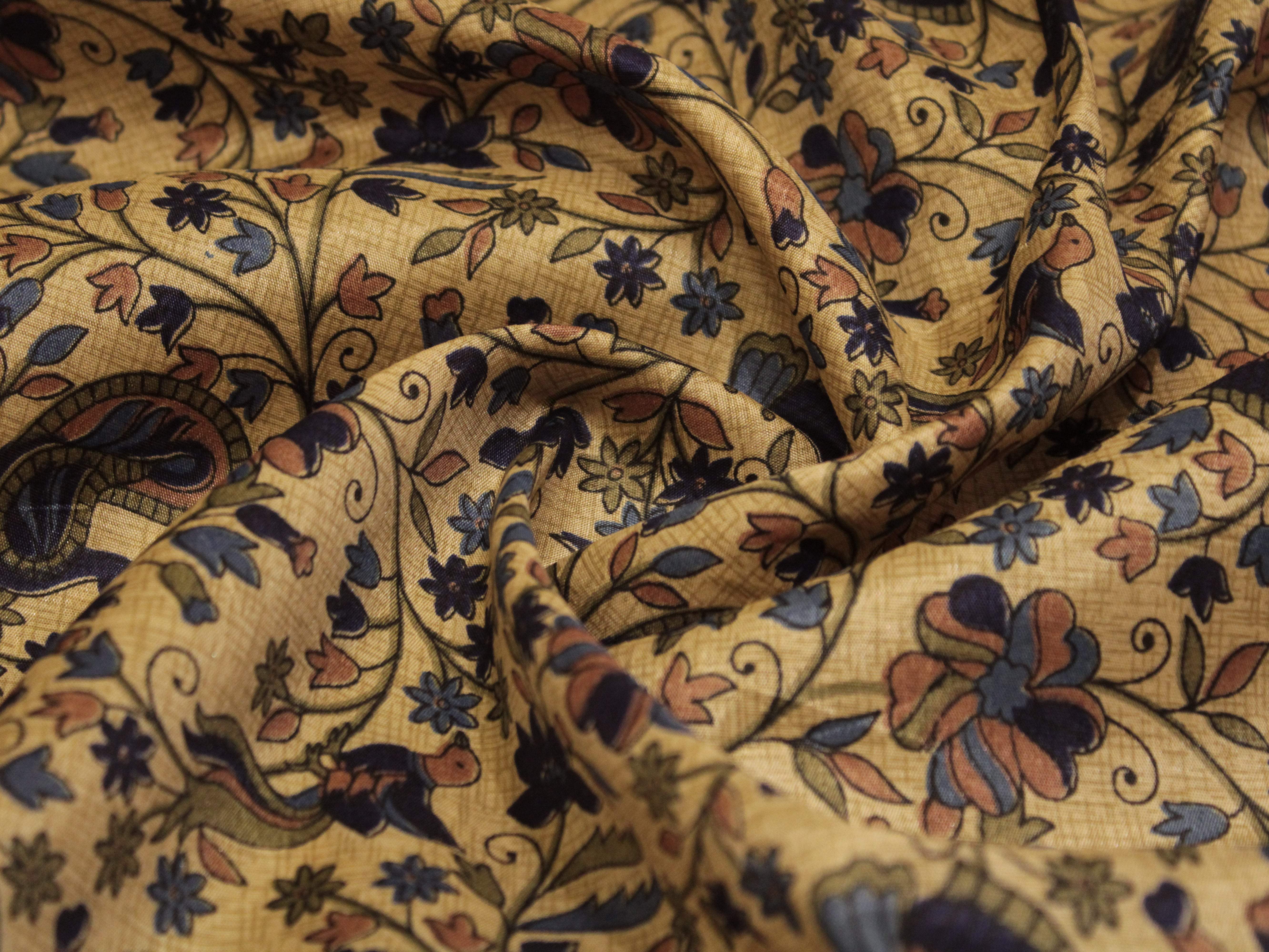 Digital Floral Print Paper Silk Fabric - Blue - M'Foks