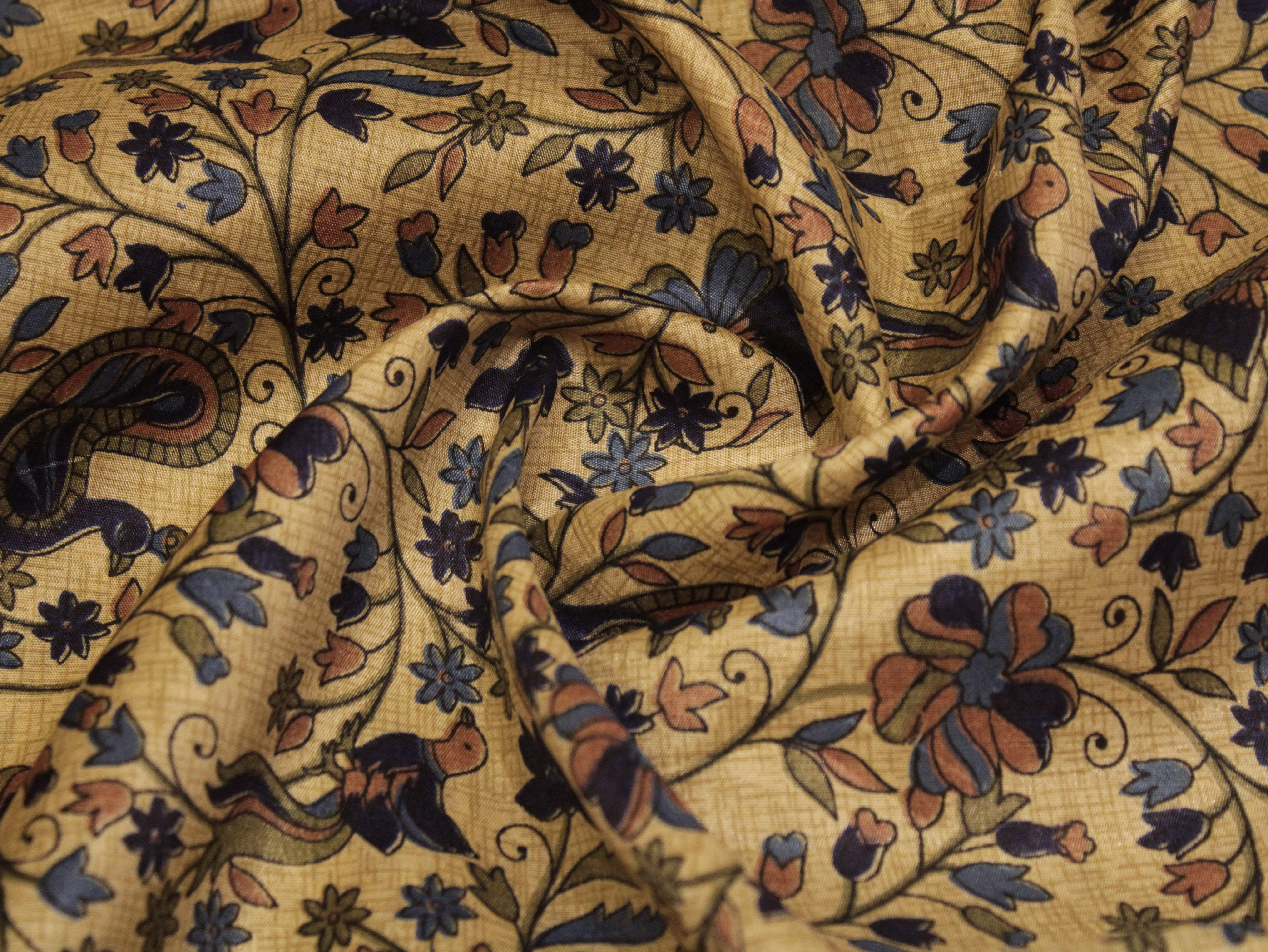 Digital Floral Print Paper Silk Fabric - Blue - M'Foks
