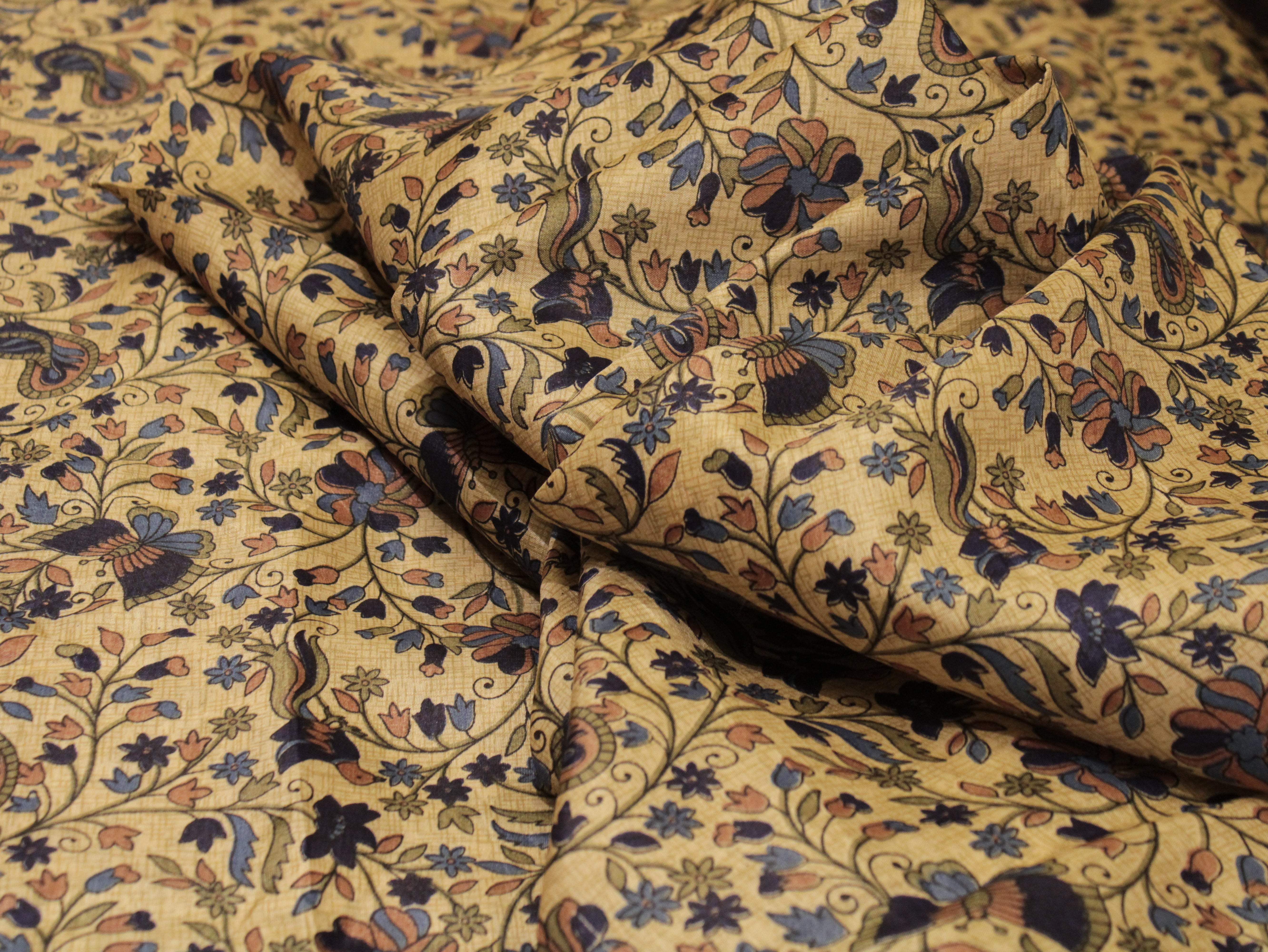 Digital Floral Print Paper Silk Fabric - Blue - M'Foks