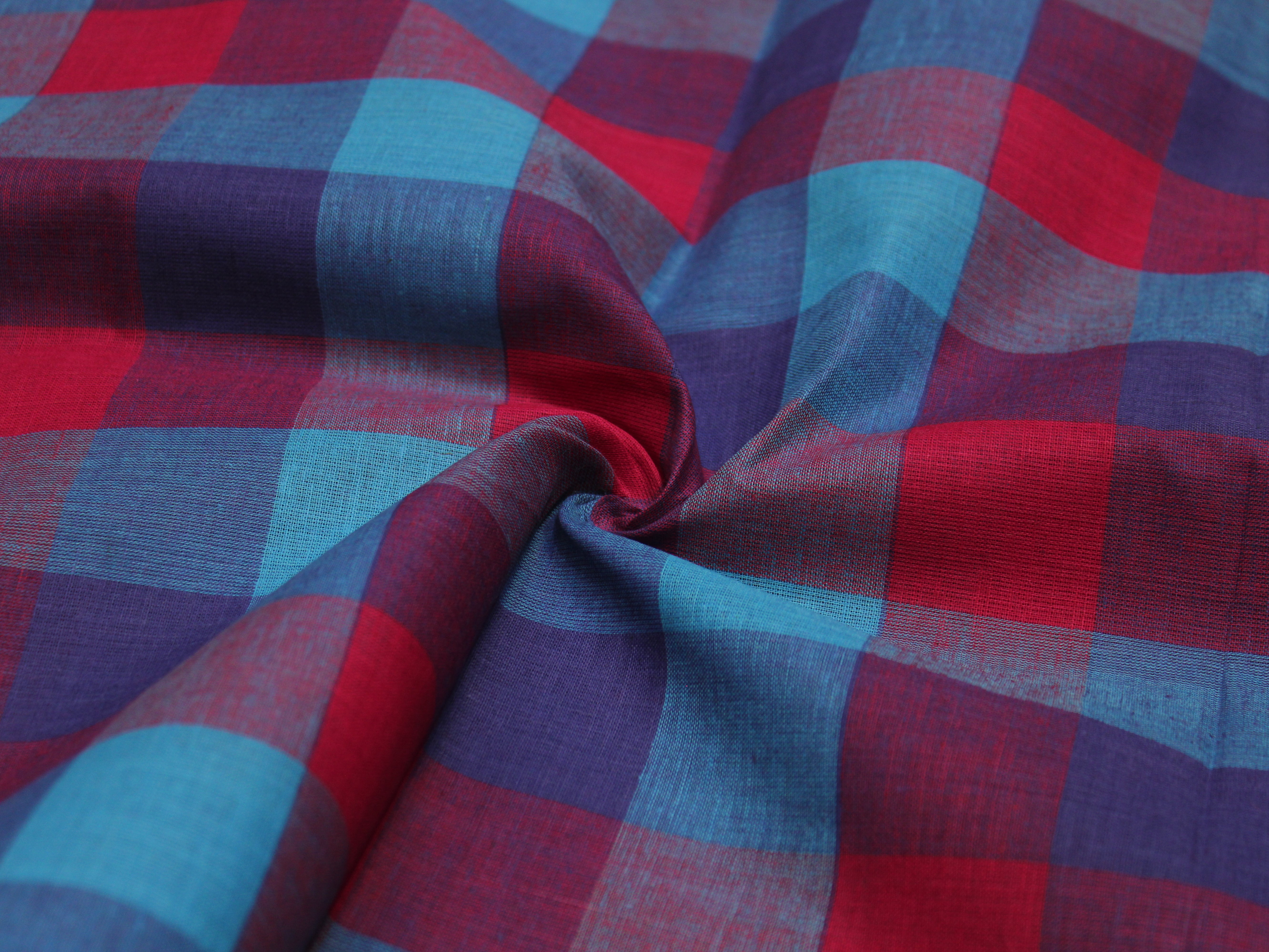 Pure Cotton Handloom Multi Checked Fabric 44 Inch | Madras Check Kattam Fabric