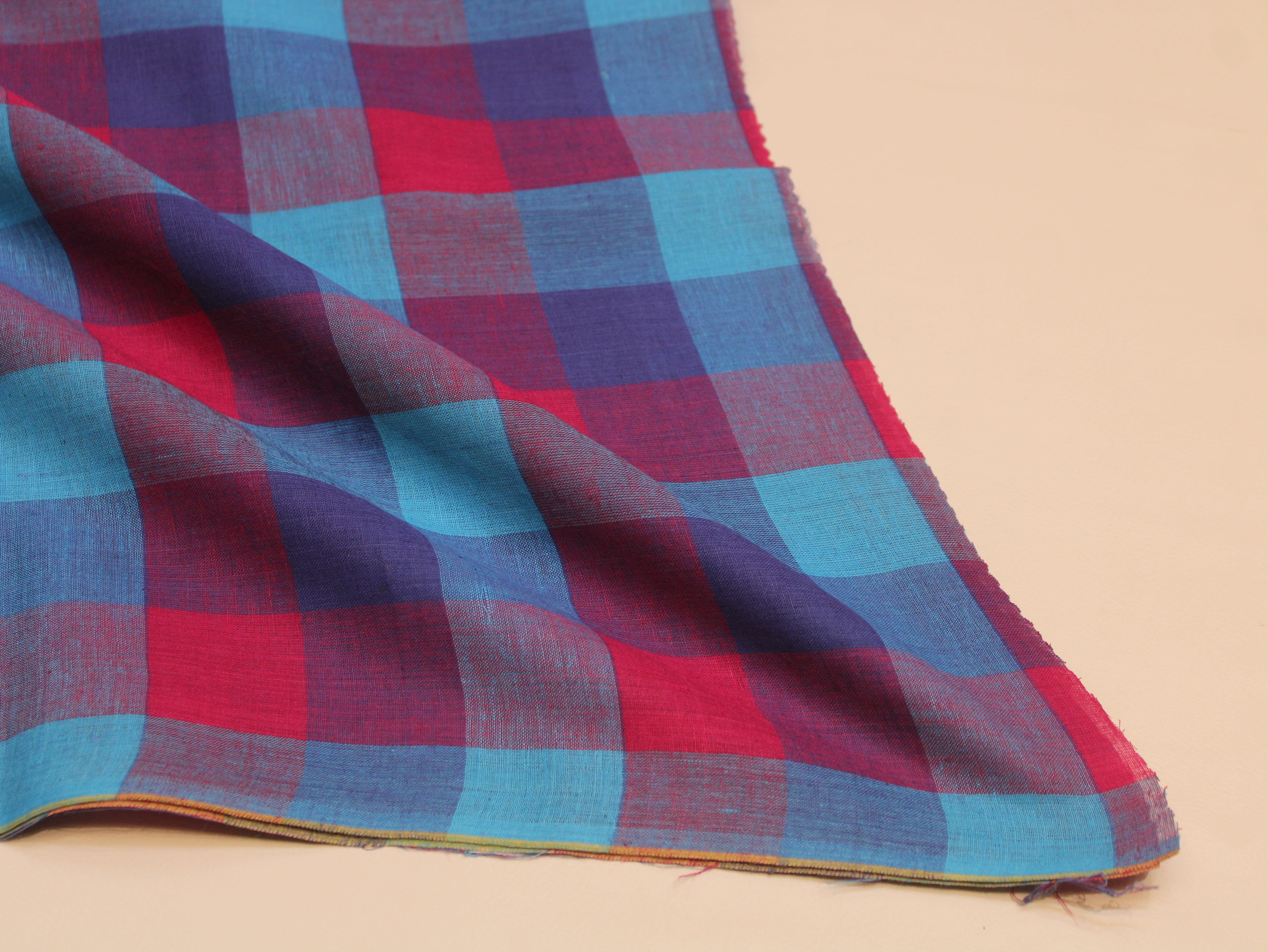 Pure Cotton Handloom Multi Checked Fabric 44 Inch | Madras Check Kattam Fabric