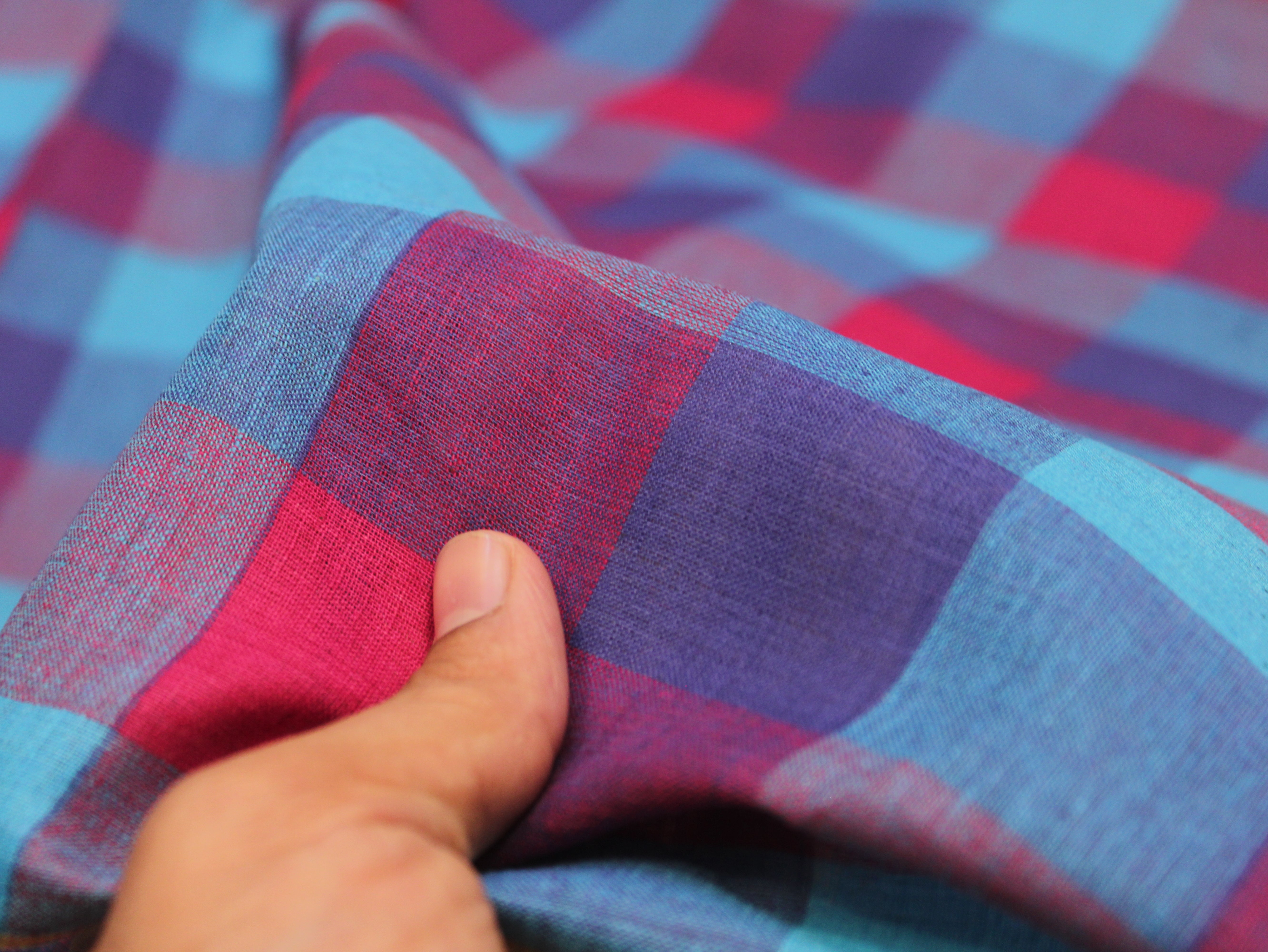 Pure Cotton Handloom Multi Checked Fabric 44 Inch | Madras Check Kattam Fabric