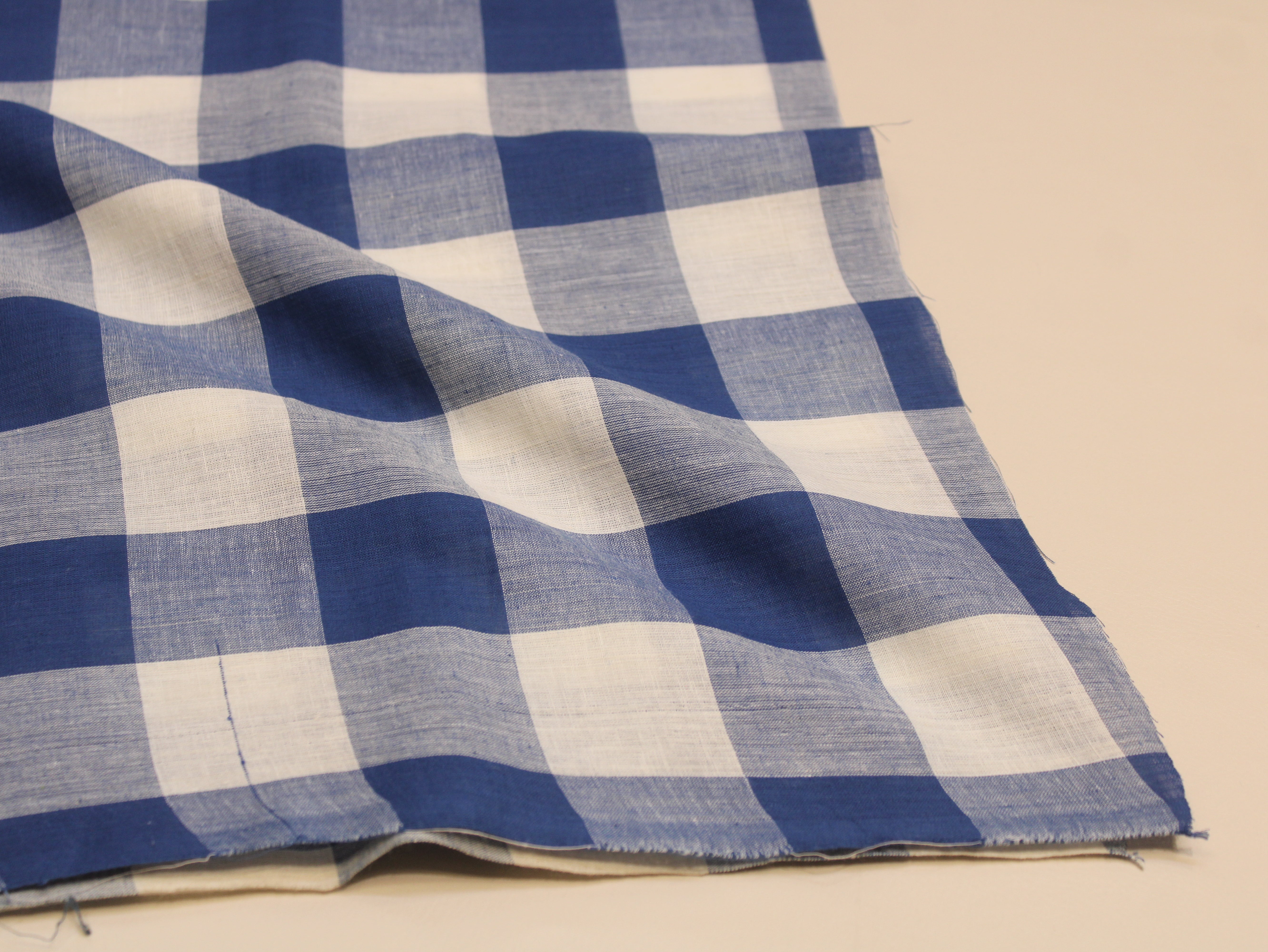 Pure Cotton Handloom Gingham Check Fabric 44 Inch | Box Check Handwoven Fabric - Blue & White