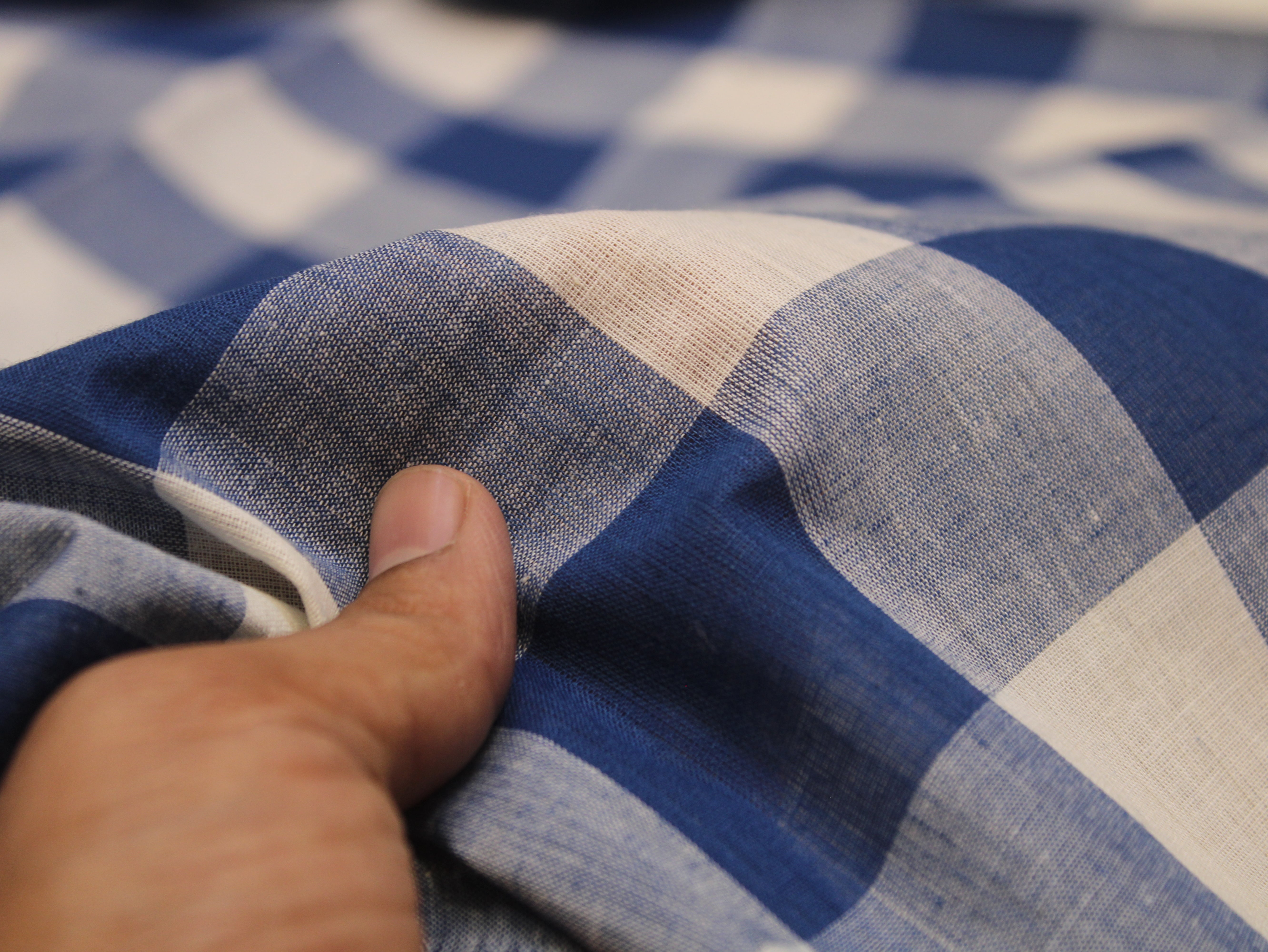 Pure Cotton Handloom Gingham Check Fabric 44 Inch | Box Check Handwoven Fabric - Blue & White