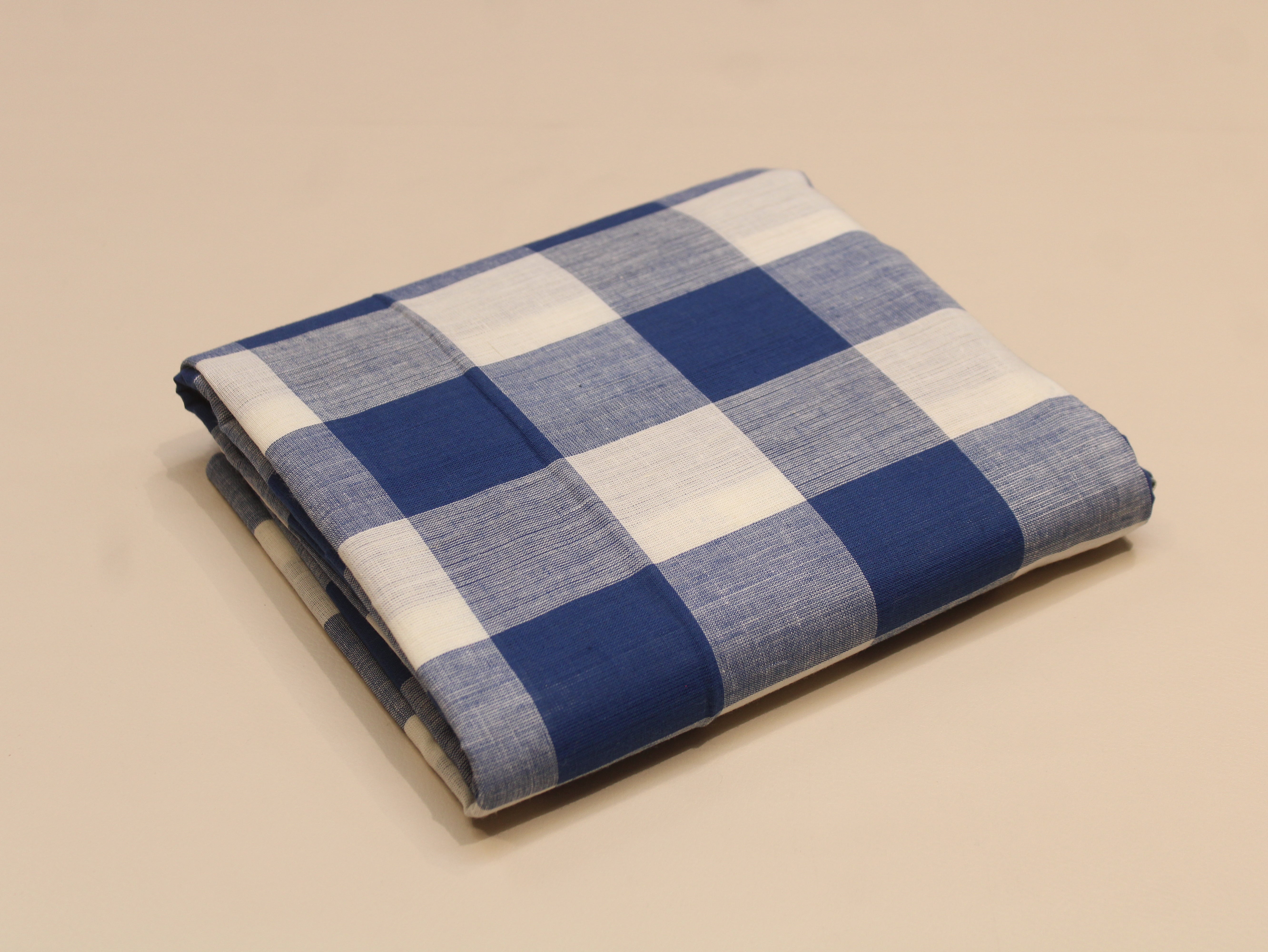 Pure Cotton Handloom Gingham Check Fabric 44 Inch | Box Check Handwoven Fabric - Blue & White