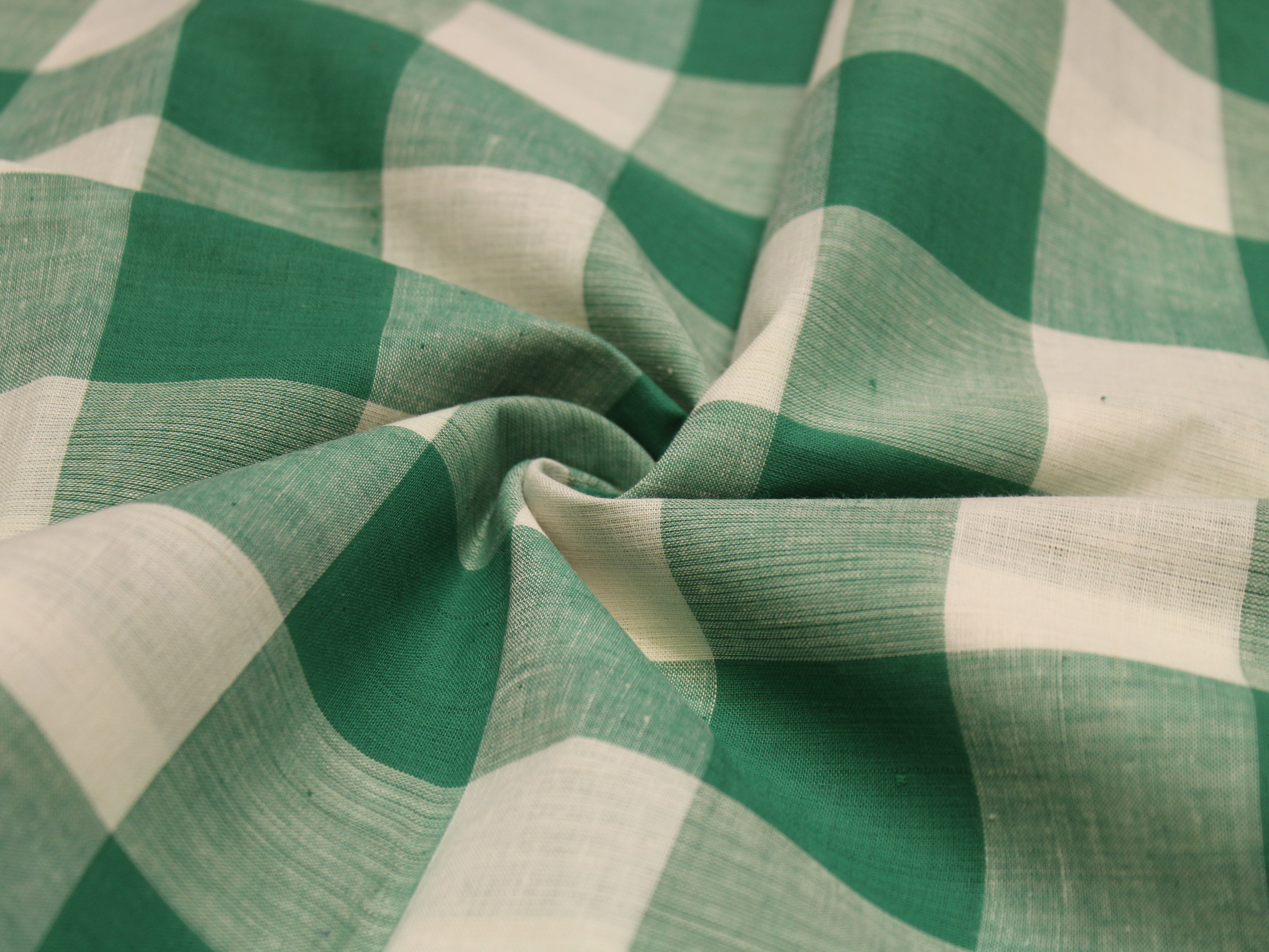 Pure Cotton Handloom Gingham Check Fabric 44 Inch | Box Check Handwoven Fabric - Green & White
