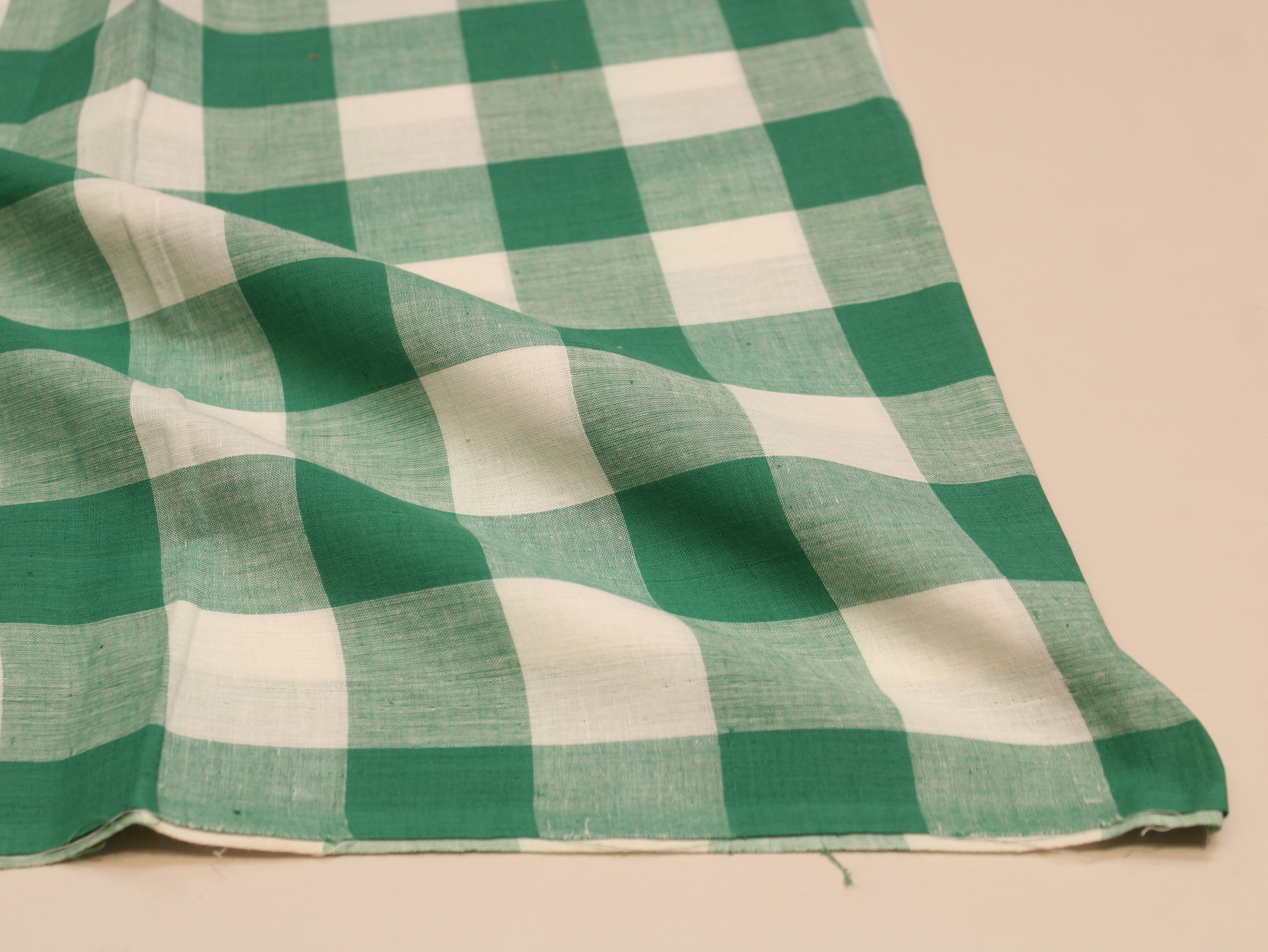 Pure Cotton Handloom Gingham Check Fabric 44 Inch | Box Check Handwoven Fabric - Green & White