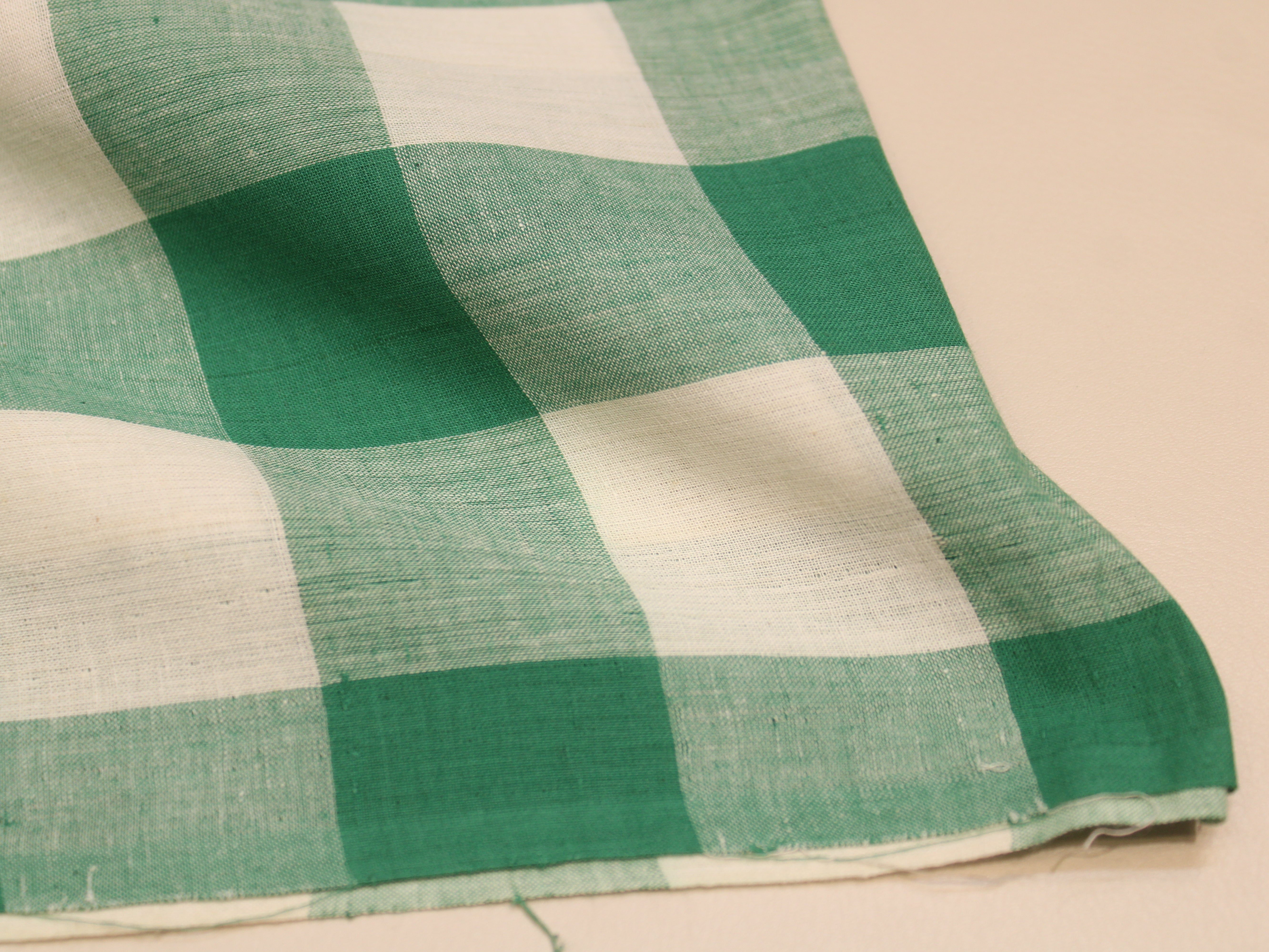 Pure Cotton Handloom Gingham Check Fabric 44 Inch | Box Check Handwoven Fabric - Green & White