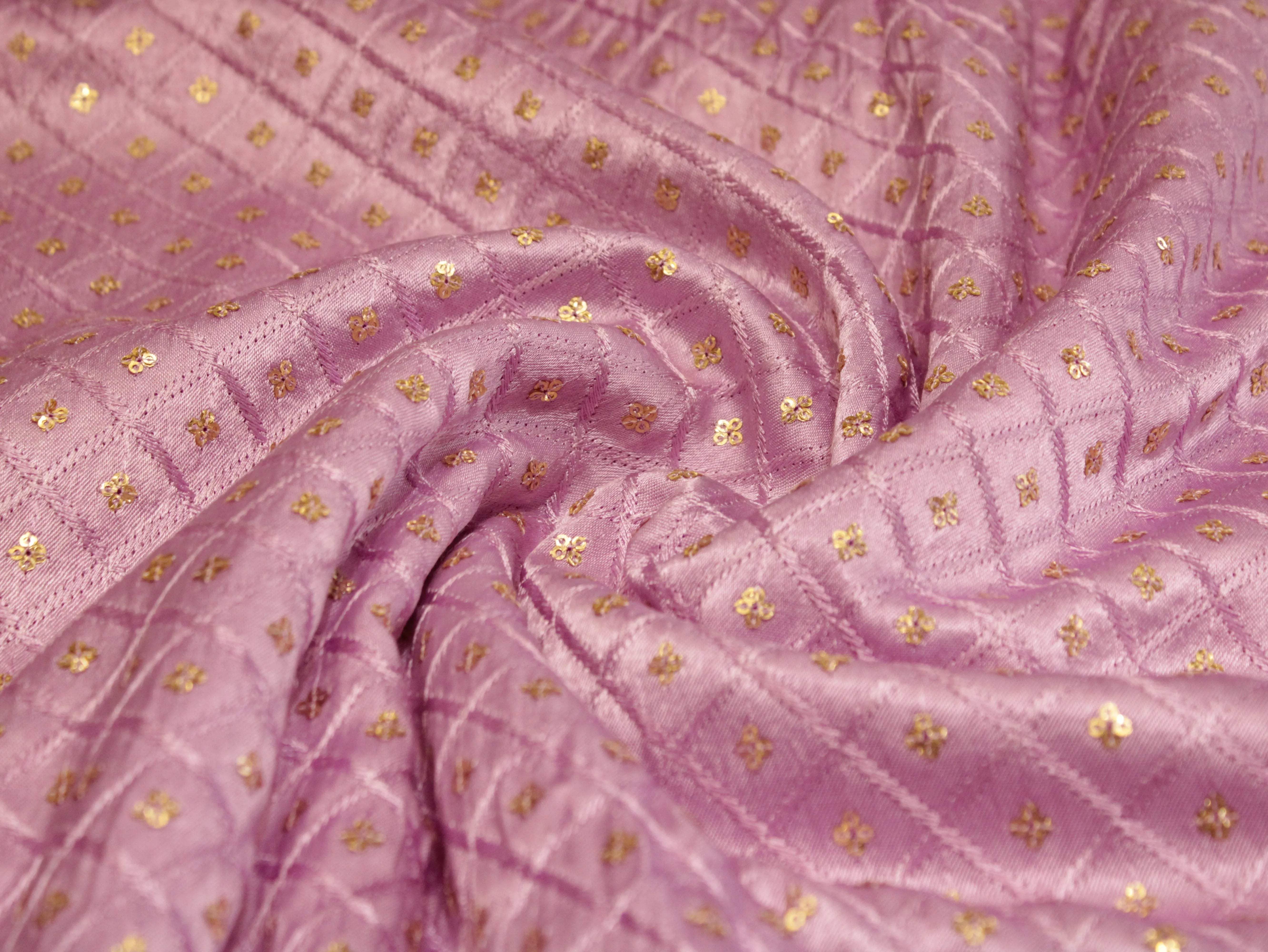 Gaji Silk Sequin Work Fabric - Lavender - M'Foks