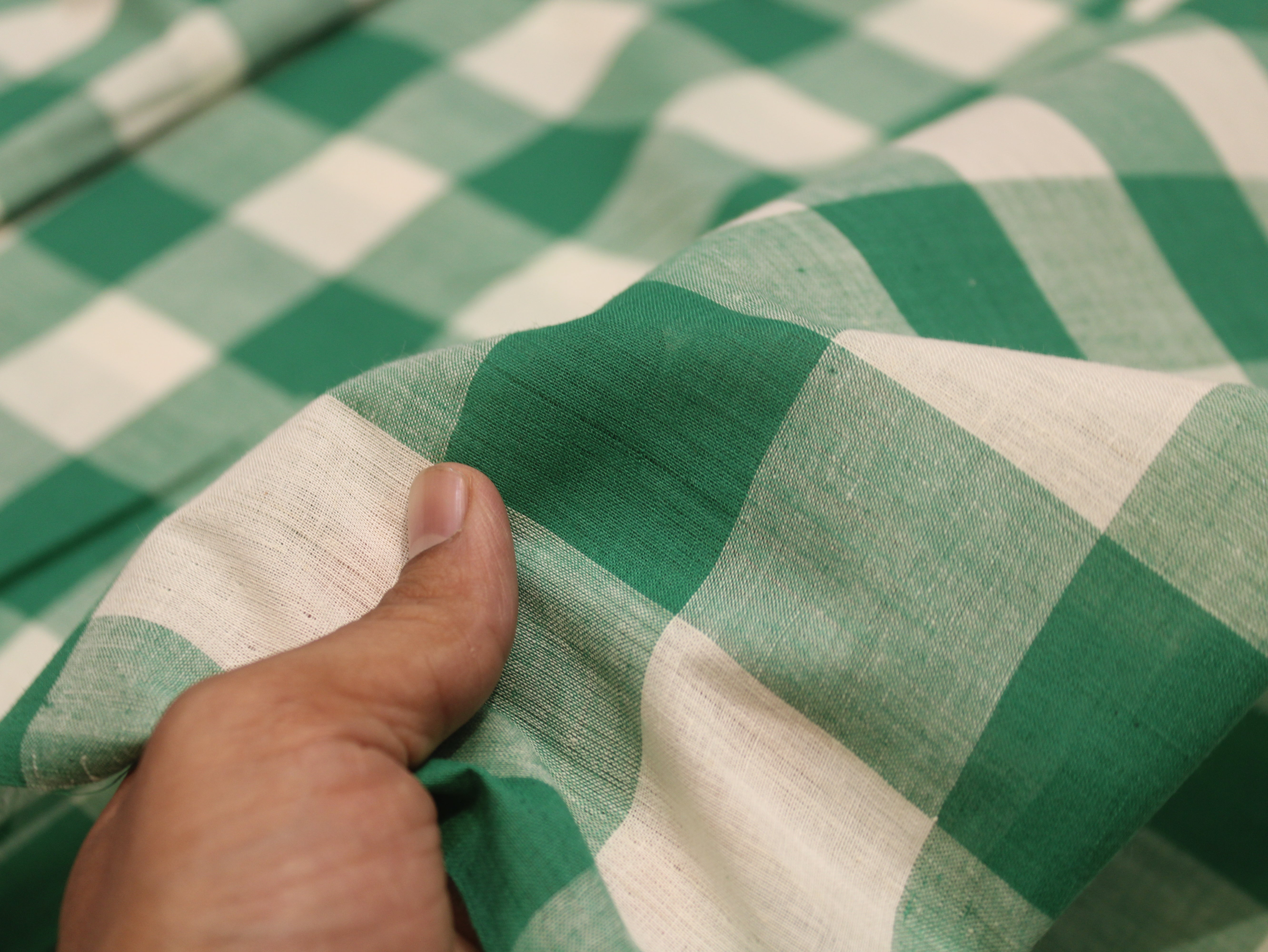 Pure Cotton Handloom Gingham Check Fabric 44 Inch | Box Check Handwoven Fabric - Green & White