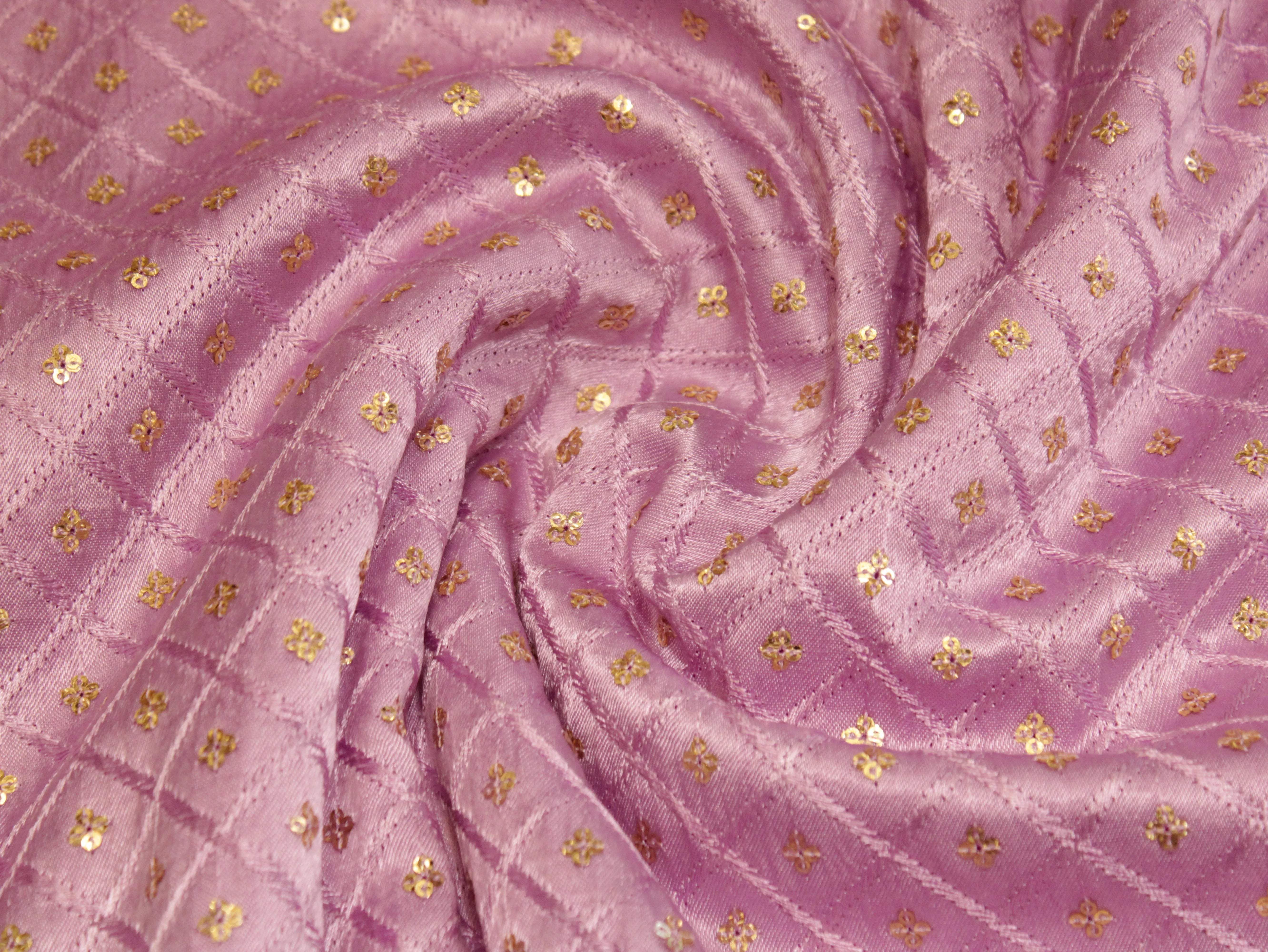 Gaji Silk Sequin Work Fabric - Lavender - M'Foks