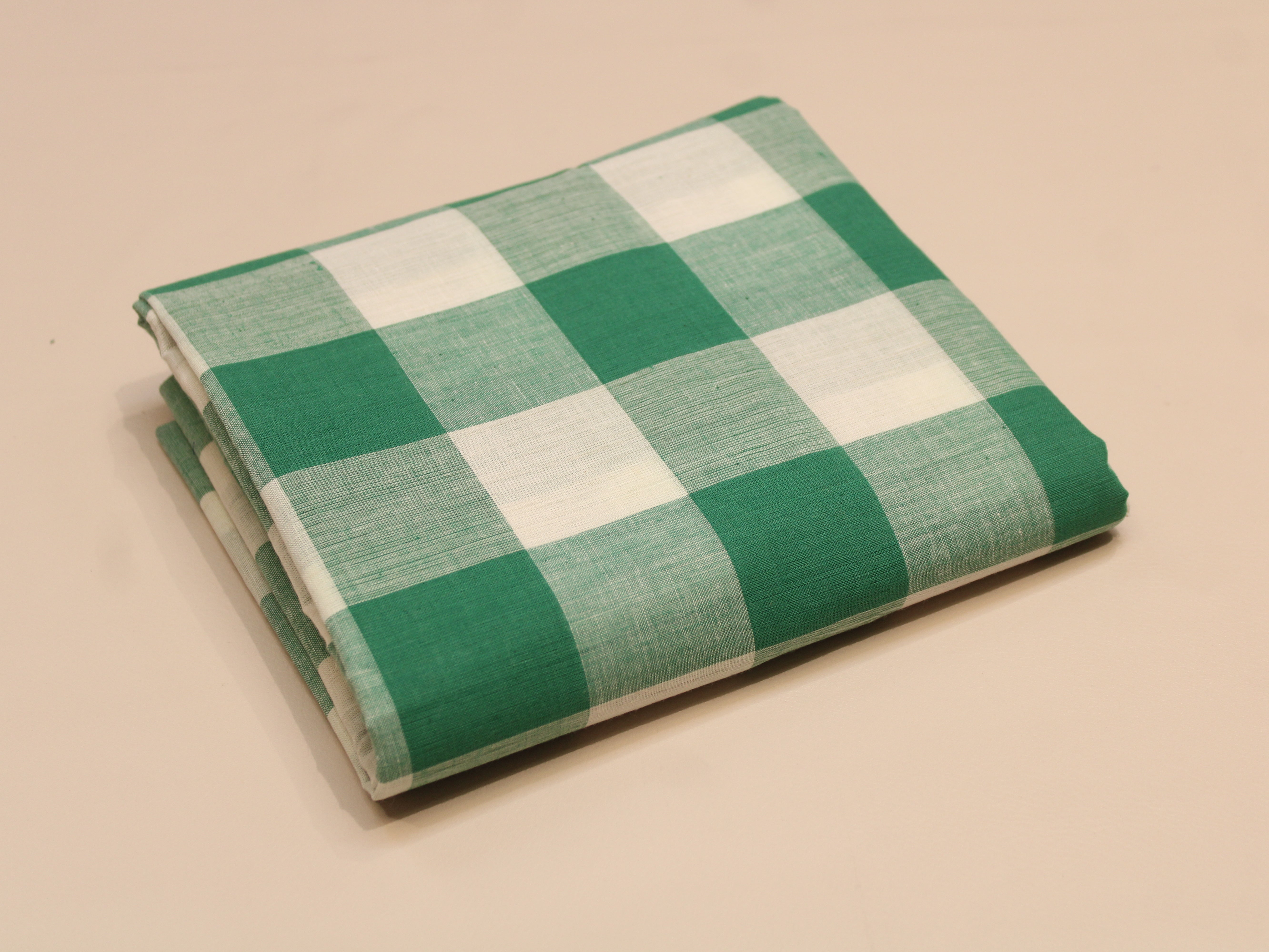 Pure Cotton Handloom Gingham Check Fabric 44 Inch | Box Check Handwoven Fabric - Green & White