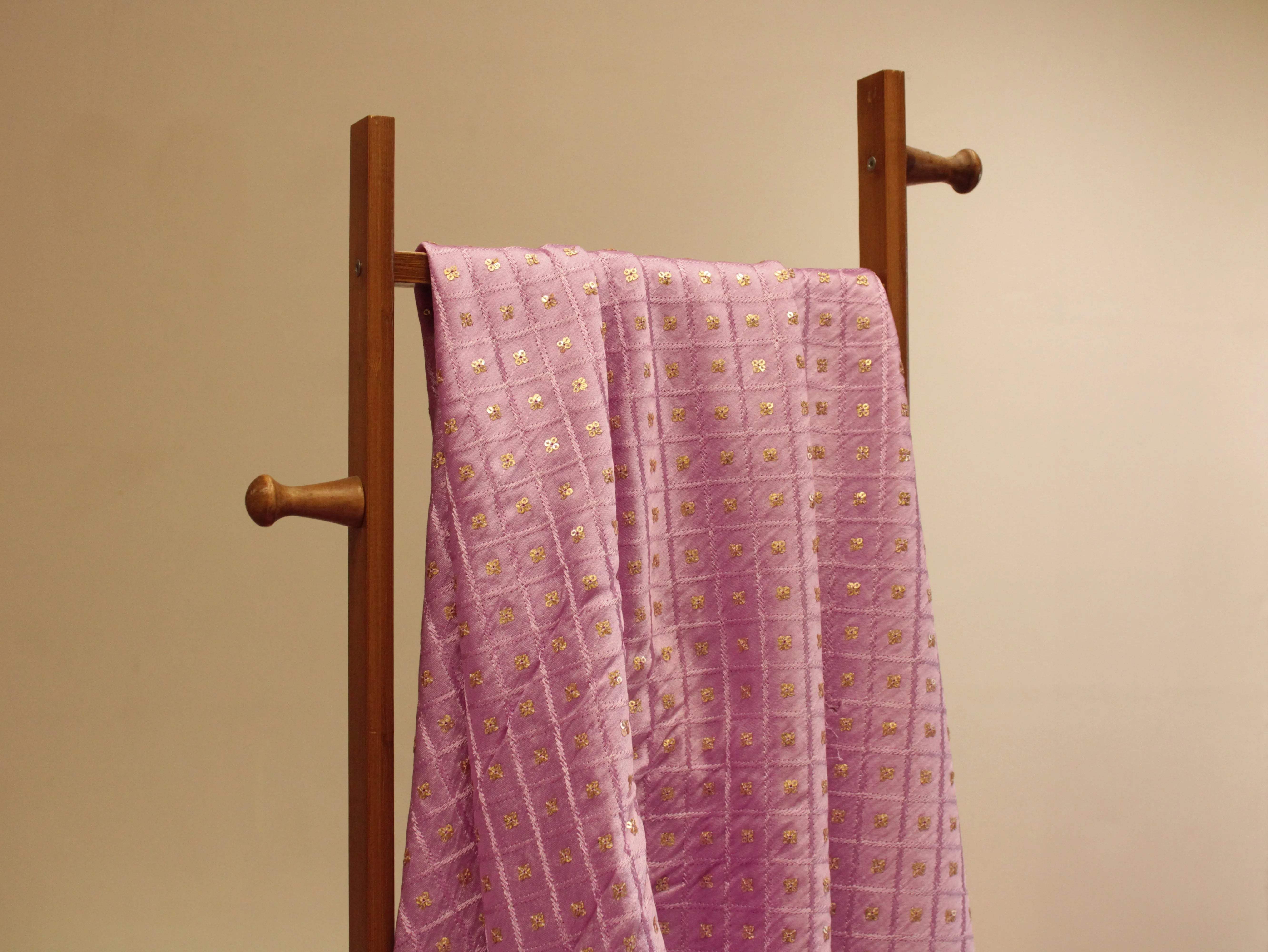 Gaji Silk Sequin Work Fabric - Lavender - M'Foks