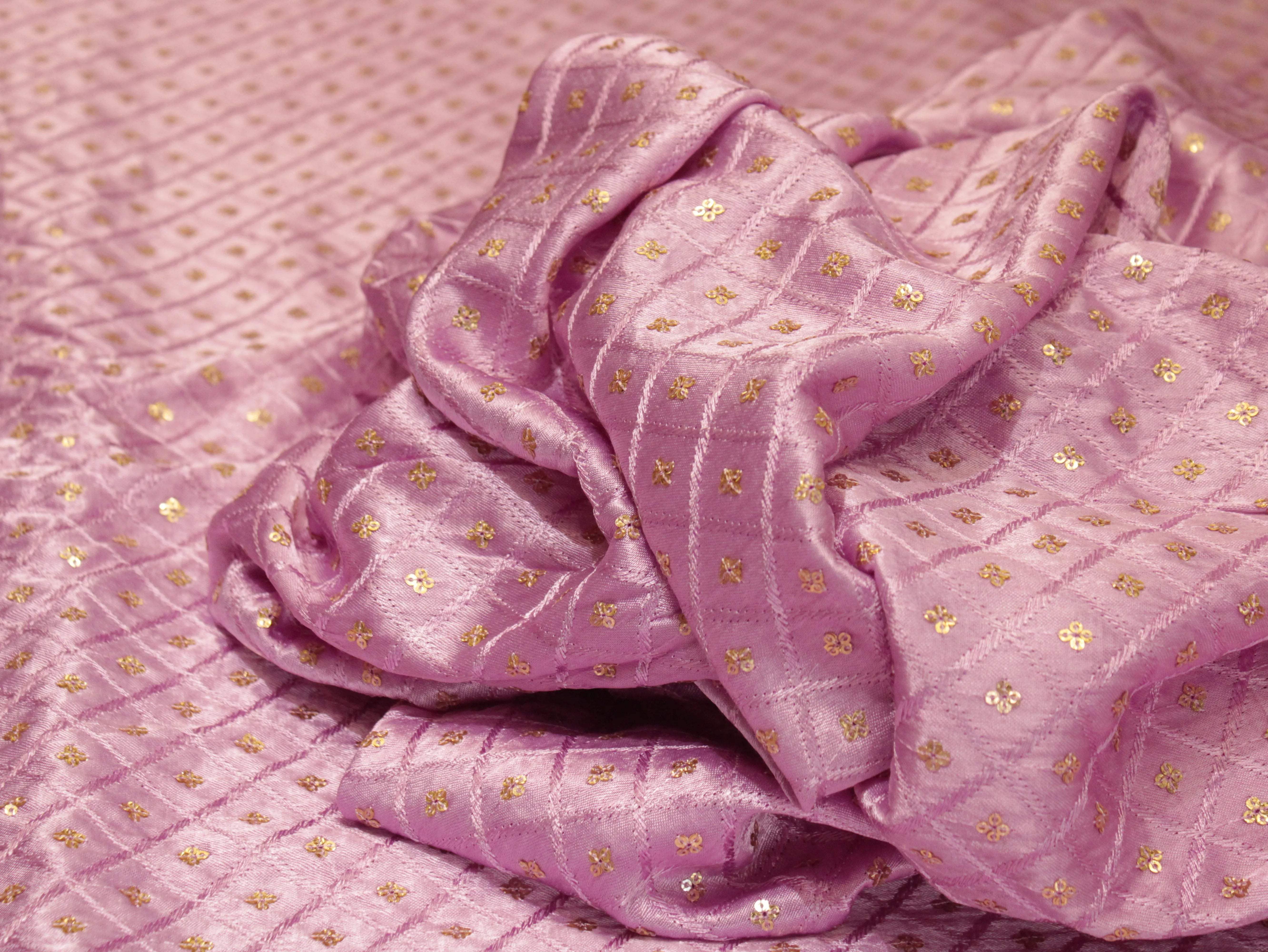 Gaji Silk Sequin Work Fabric - Lavender - M'Foks