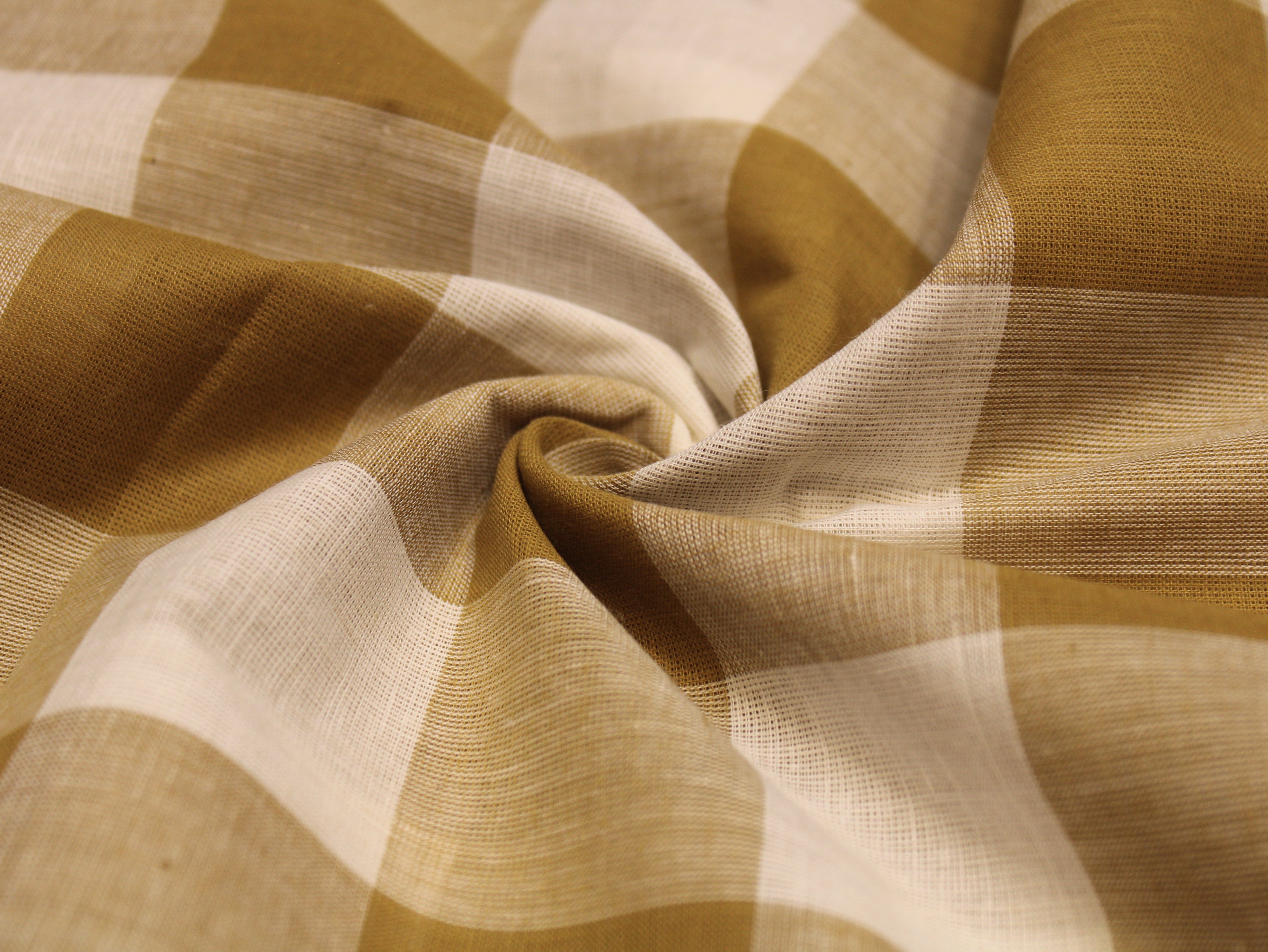 Pure Cotton Handloom Gingham Check Fabric 44 Inch | Box Check Handwoven Fabric - Beige & White