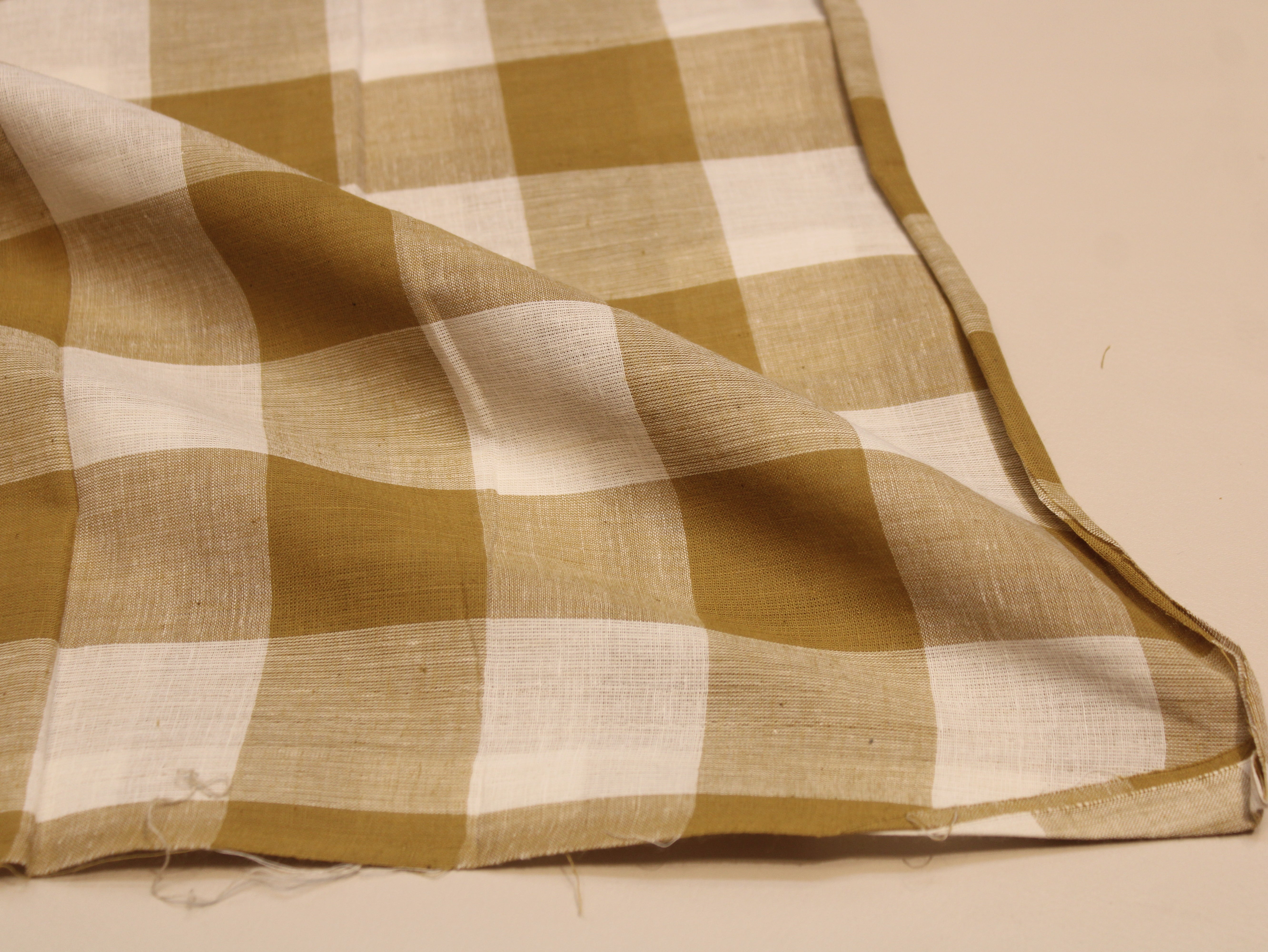 Pure Cotton Handloom Gingham Check Fabric 44 Inch | Box Check Handwoven Fabric - Beige & White