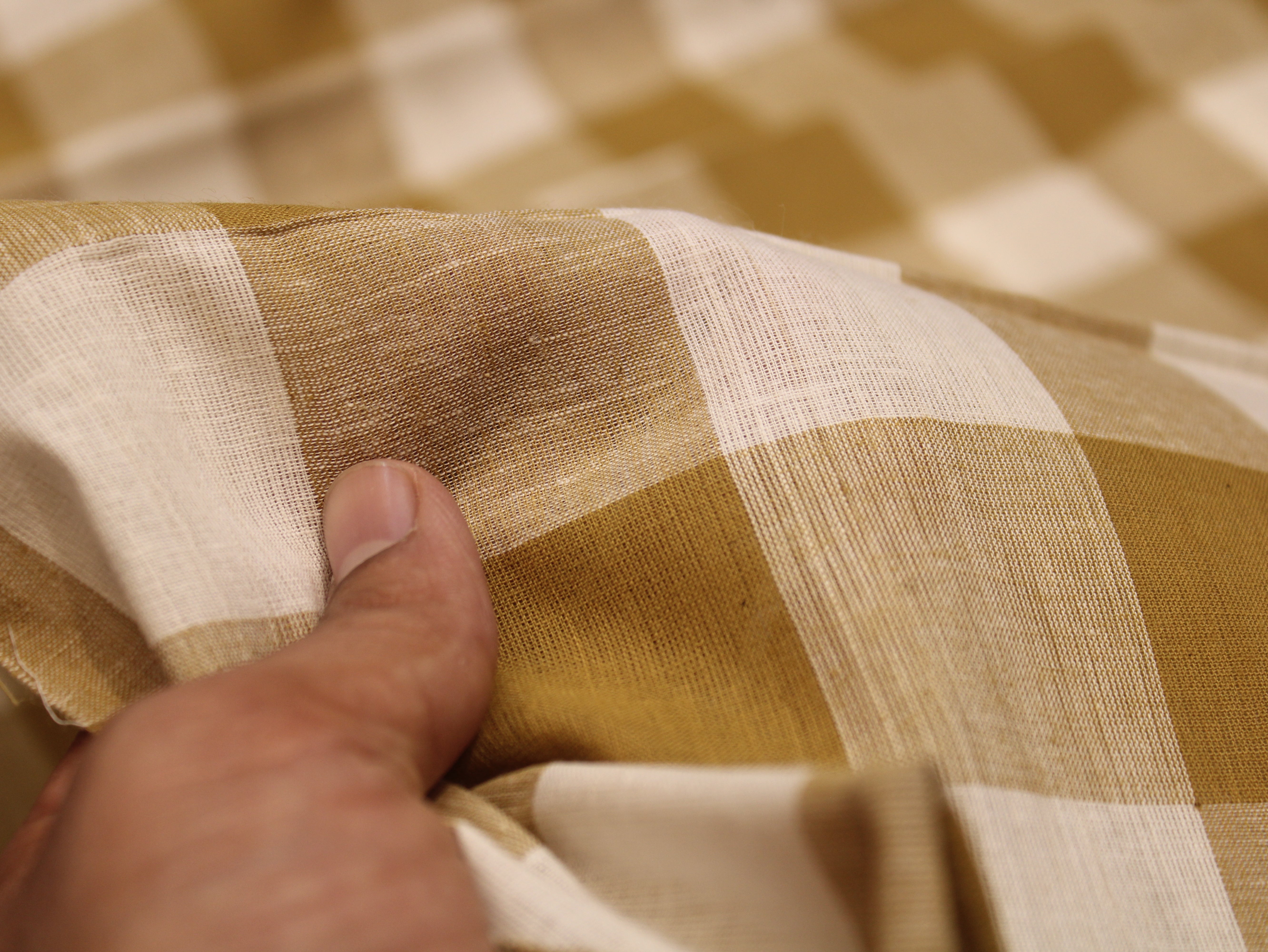 Pure Cotton Handloom Gingham Check Fabric 44 Inch | Box Check Handwoven Fabric - Beige & White